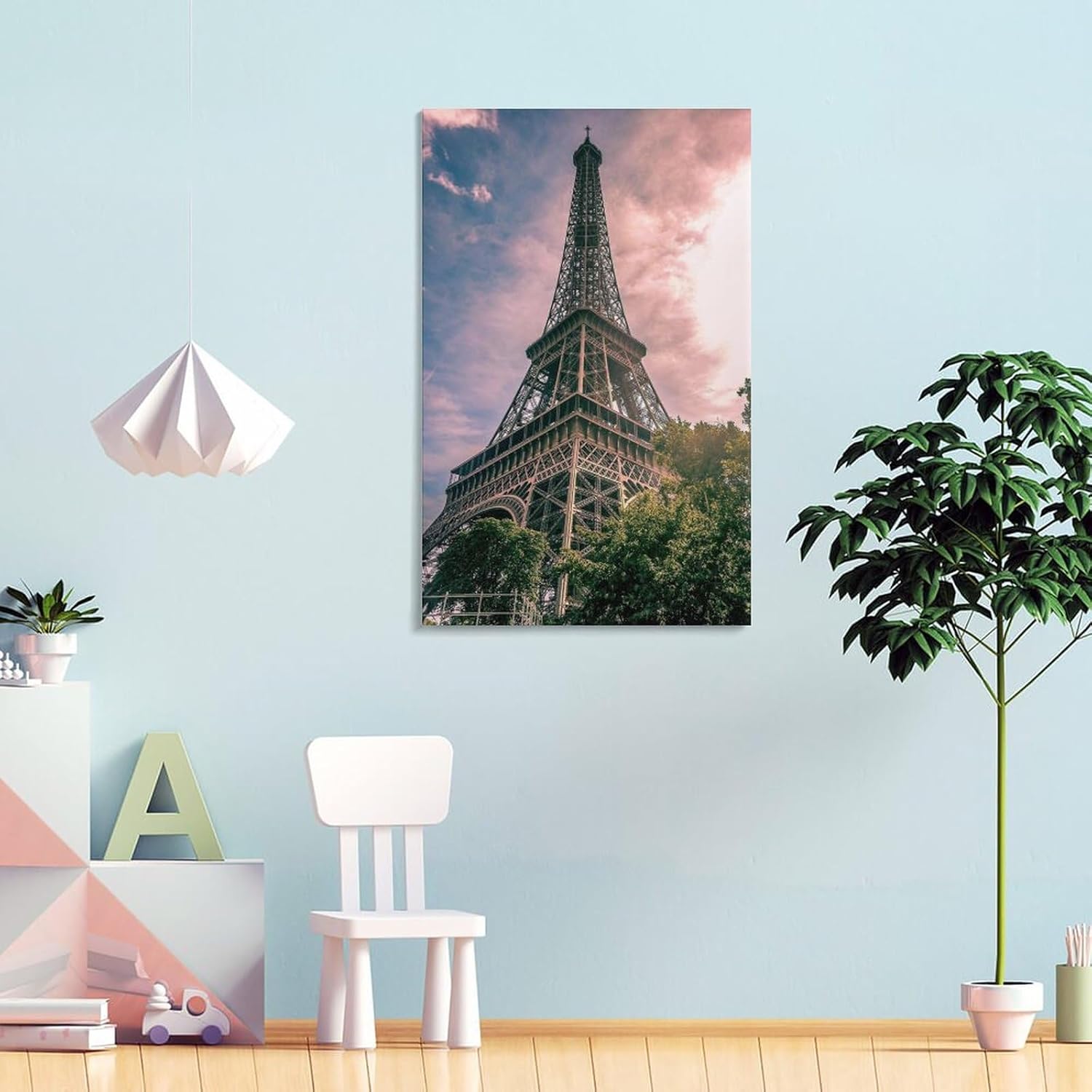 Póster artístico de la Torre Eiffel en París, Francia, arte en lienzo, decoración de sala de estar, marco sin marco, 12 x 18 pulgadas (11.8 x 17.7