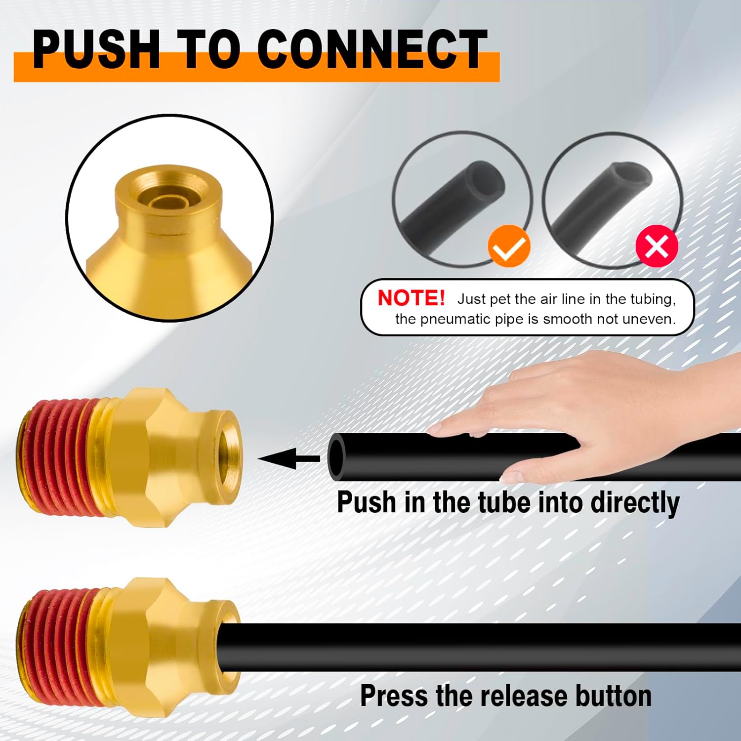 5 accesorios de aire DOT de latón de 14 pulgadas, accesorios de empuje para conectar, tubo macho recto de 14 pulgadas OD x 38 pulgadas NPT línea de