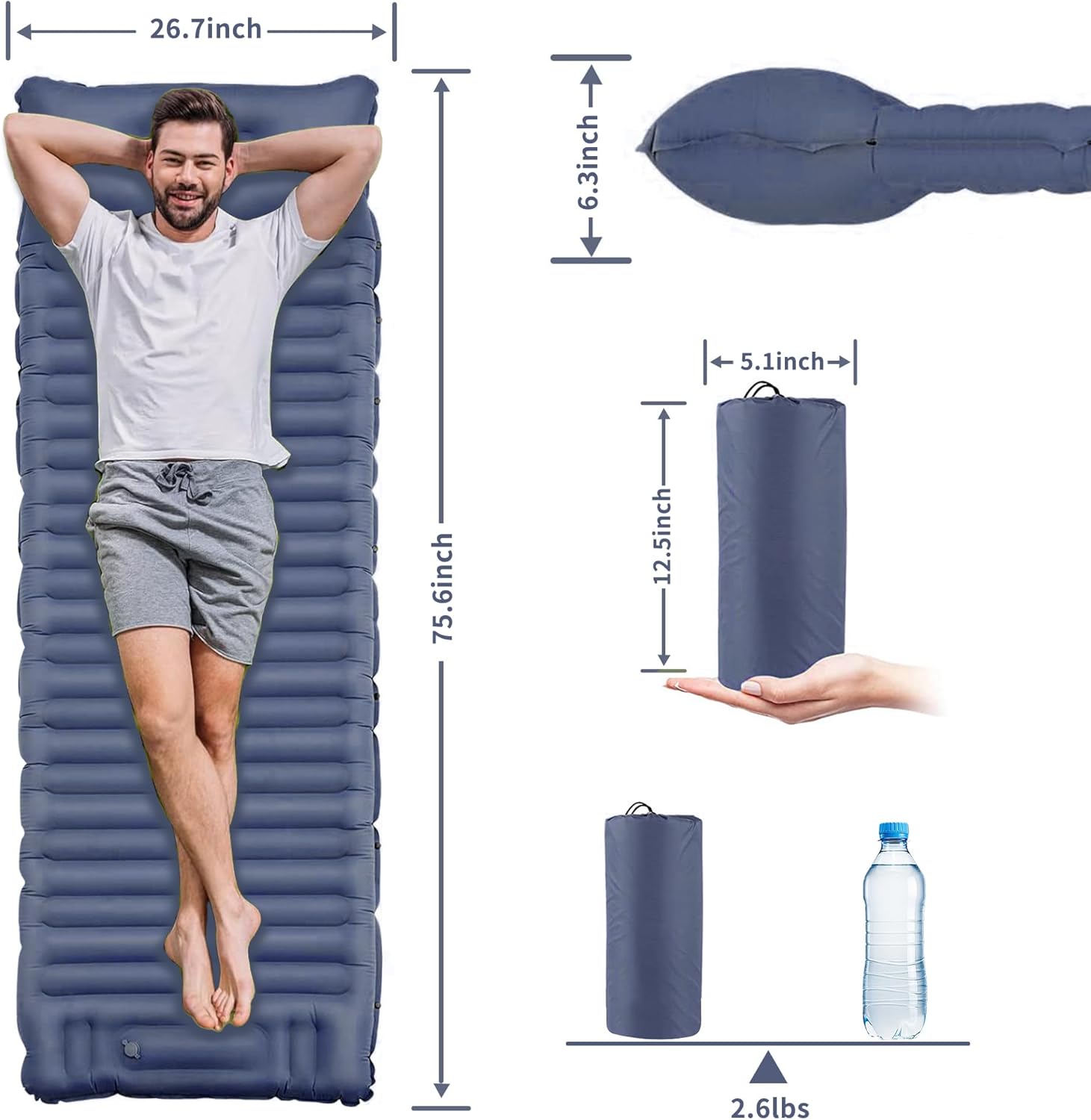 EULANT Colchoneta de dormir autoinflable para acampar con almohada, almohadilla de dormir inflable gruesa con bomba incorporada, colchón de aire