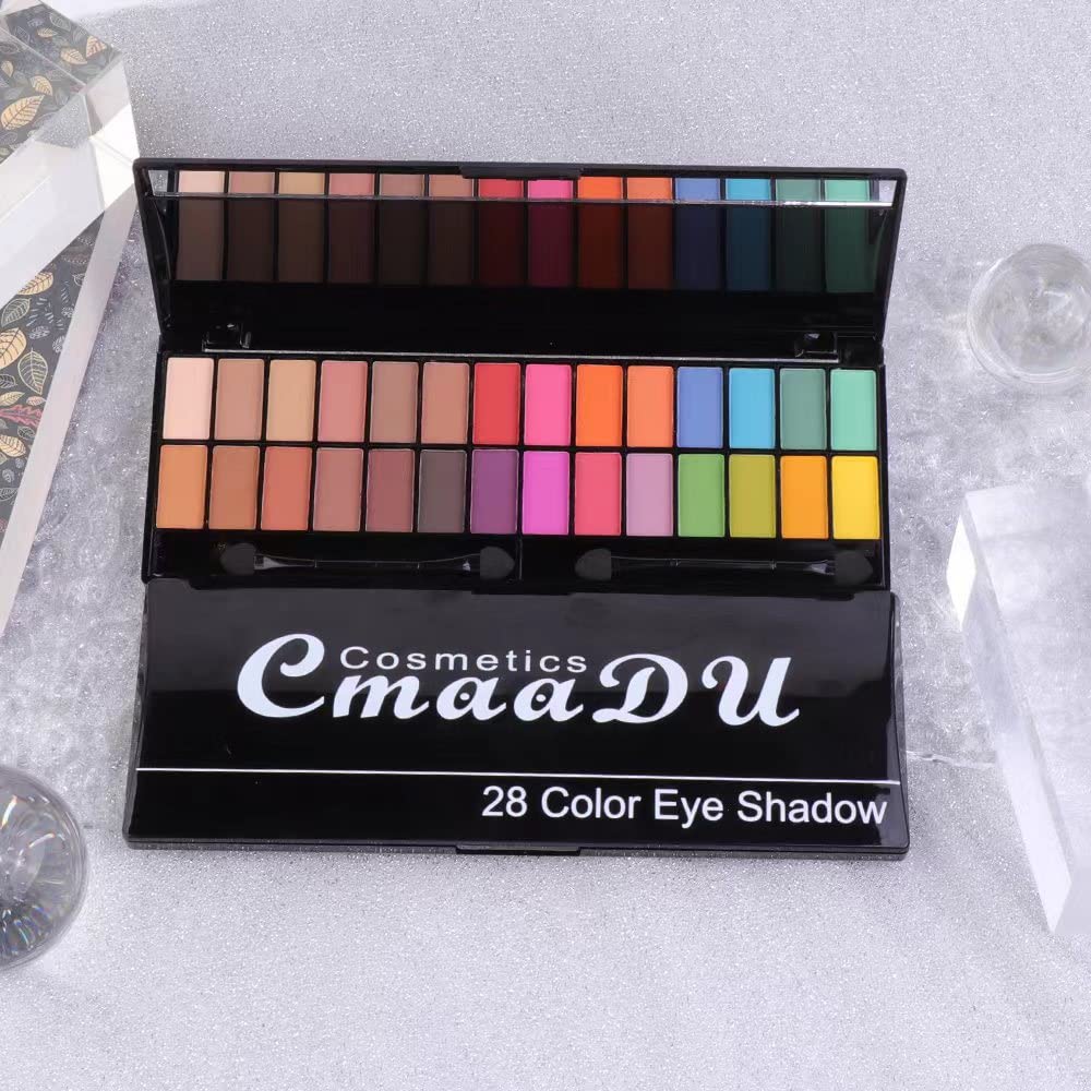 MEIBANFA Paleta de sombras de ojos de 28 colores, paleta de maquillaje de ojos, mate, brillante, duradera, impermeable, con cepillo de espejo,