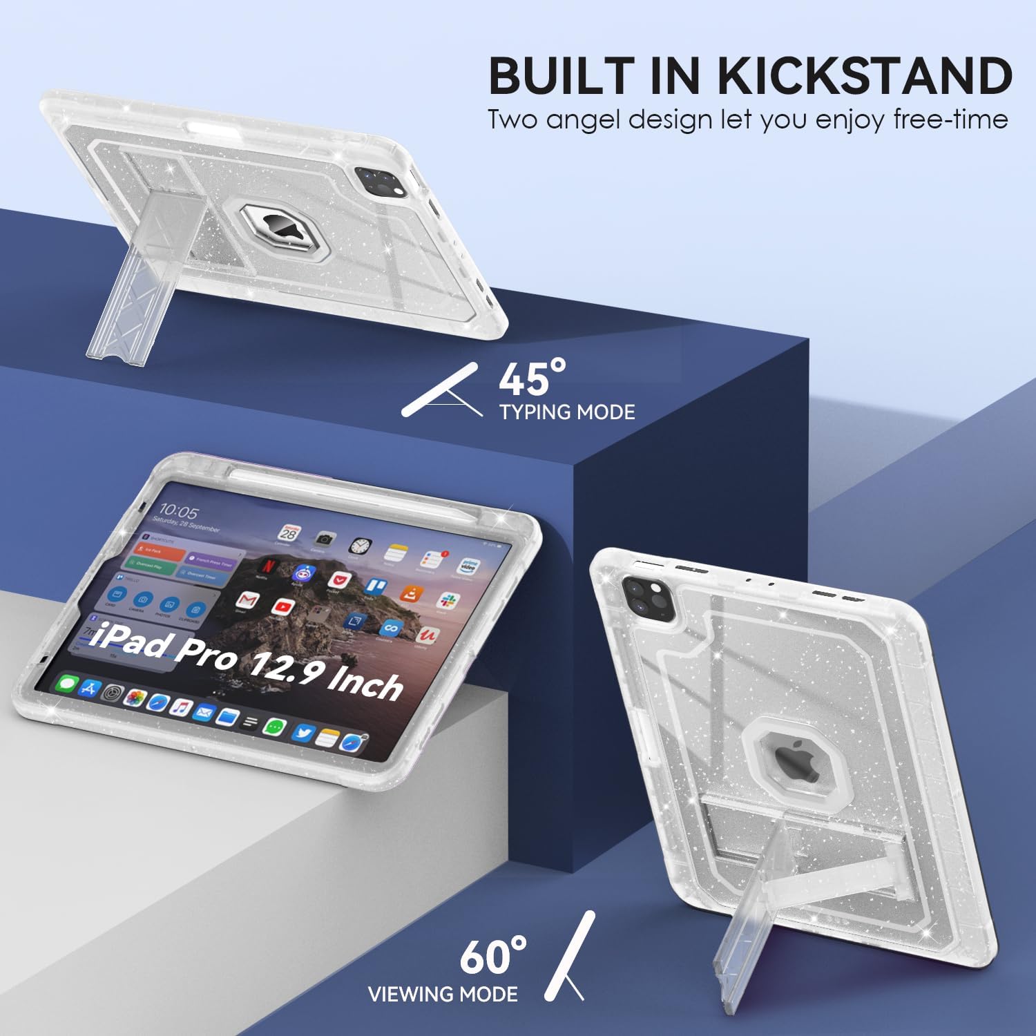 ZoneFoker Funda para iPad Pro de 12.9 de 65433 generación 2022202120202018, funda para iPad Pro de 12.9 pulgadas con soporte para lápices,