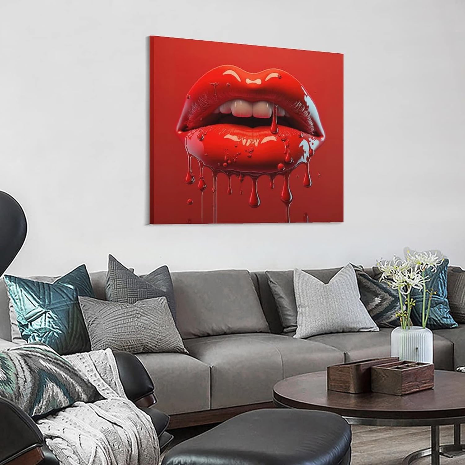 Pósteres estéticos minimalistas con labios rojos, decoración de dientes blancos sexys, arte de pared, arte de pared, lienzo, decoración de pared,