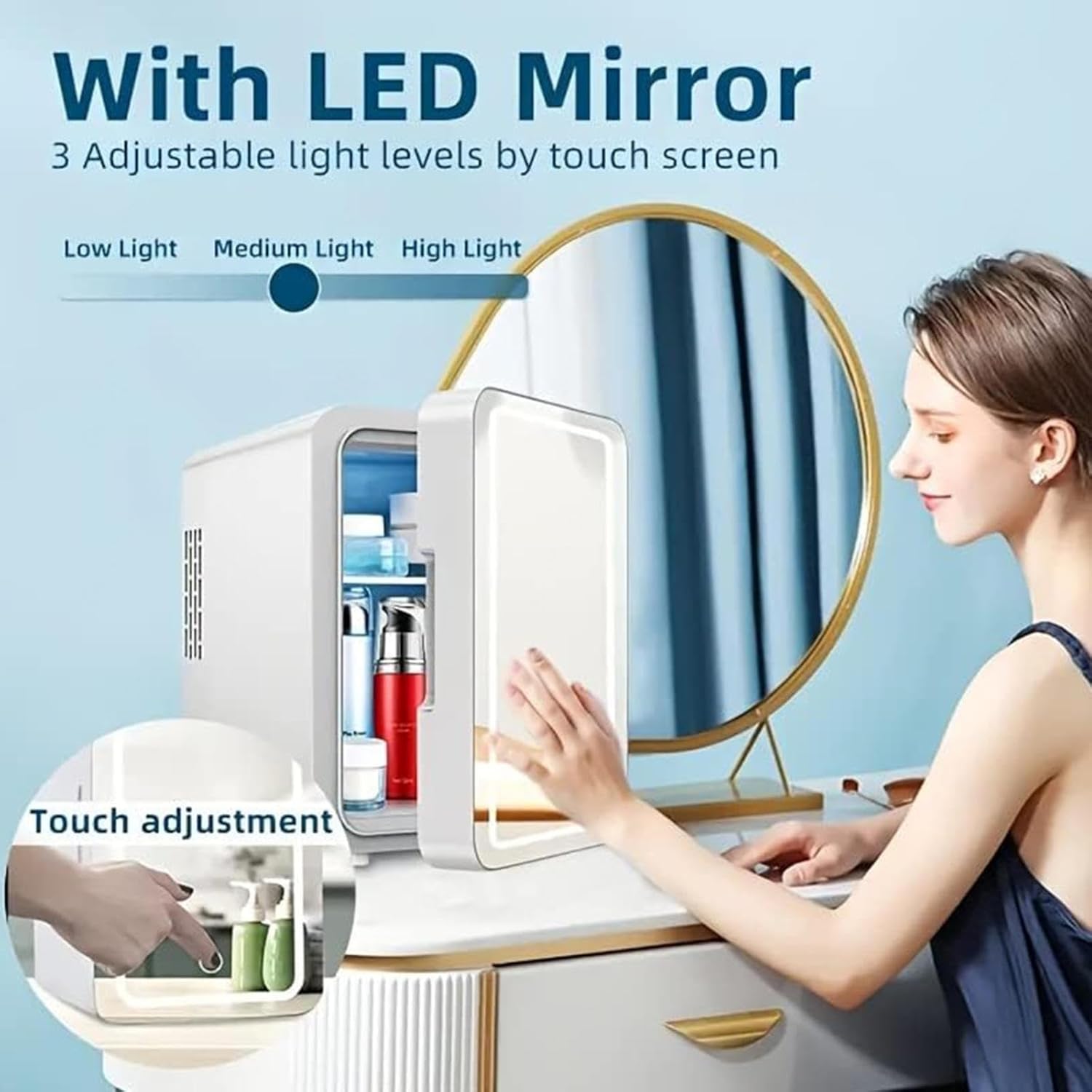 Cosmetic Fridge For Skincare, With Led Mirror, 8L Capacity Mini Fridge Cheap, Hot And Cold, Car And Home Dual Use Car Mini Fridge, Best Gift For