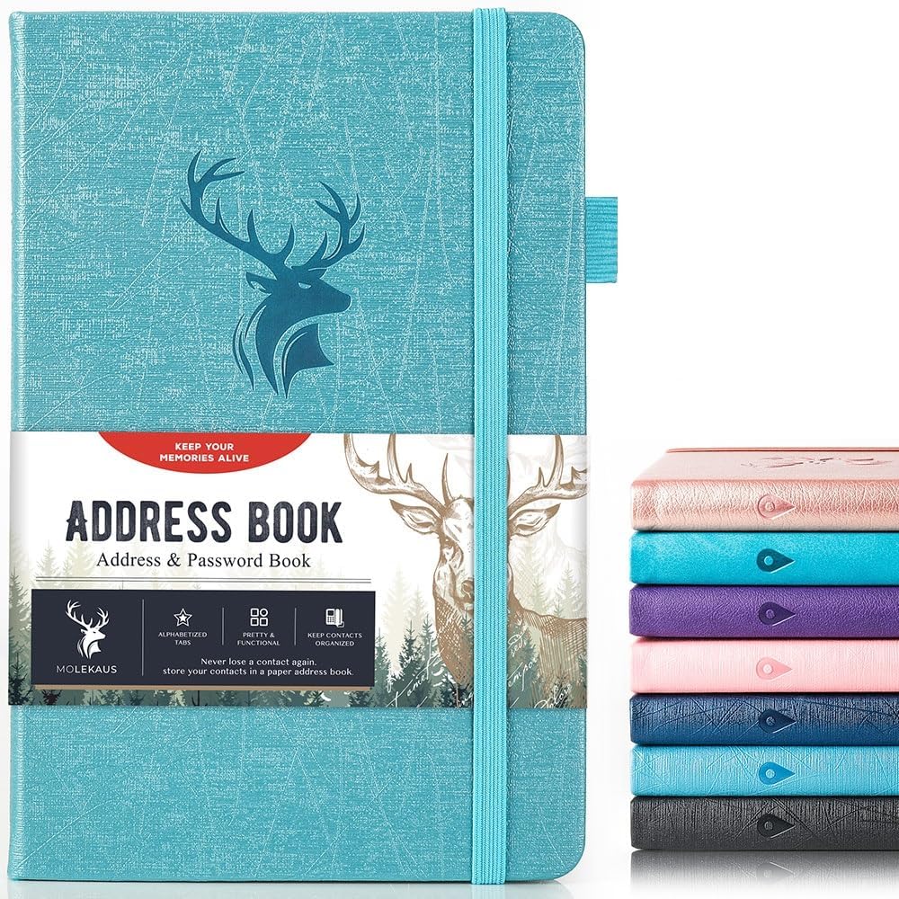 Libreta de direcciones con pestañas alfabéticas, libreta de contraseñas pequeña de tapa dura, letra grande para números de teléfono, inicio de