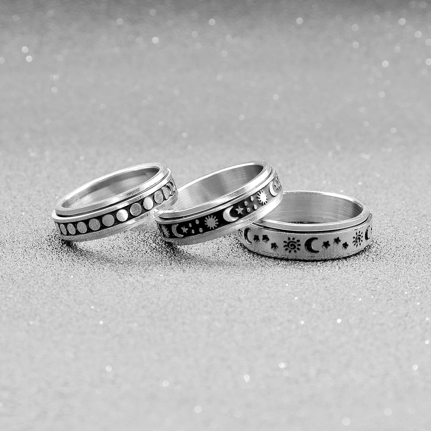 FUTIMELY Anillo giratorio de acero inoxidable de 0.315 pulgadas para adolescentes y hombres, anillos para aliviar el estrés y la ansiedad, juego de