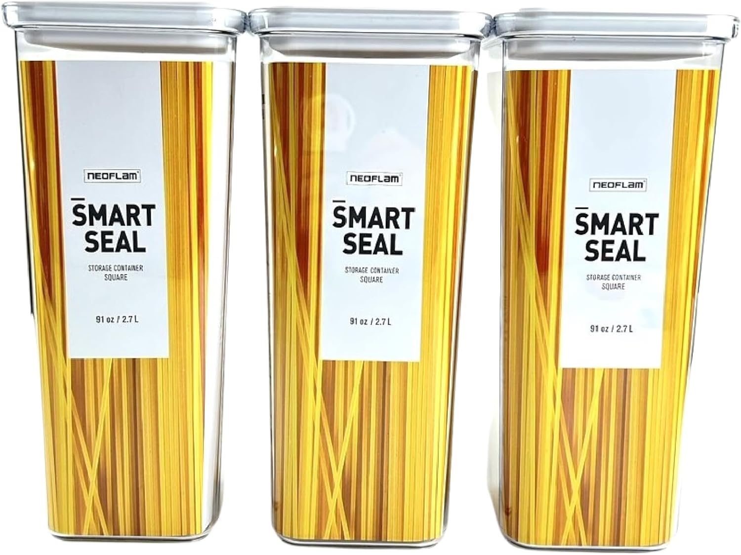 NEOFLAM Recipiente hermético de almacenamiento de alimentos con sello inteligente (juego de 3)  Cuerpo transparente  Diseño modular, apilable y