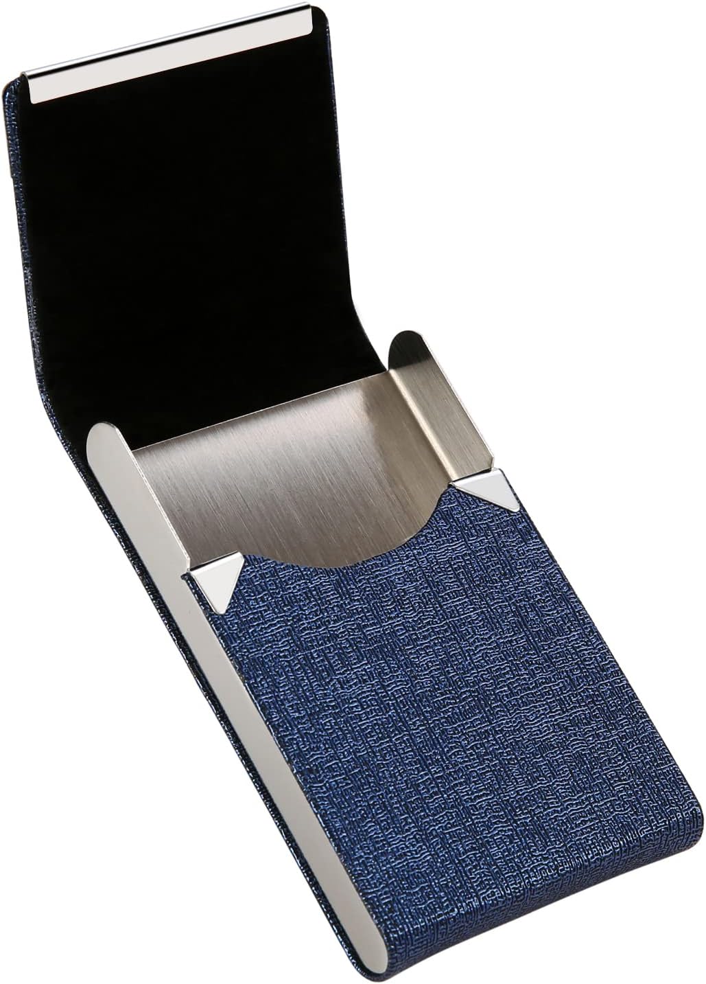 Tarjetero con diseño ultra delgado, funda para tarjetas de visita con piel sintética de alta calidad, bolsillo para trajes, tarjetero metálico para
