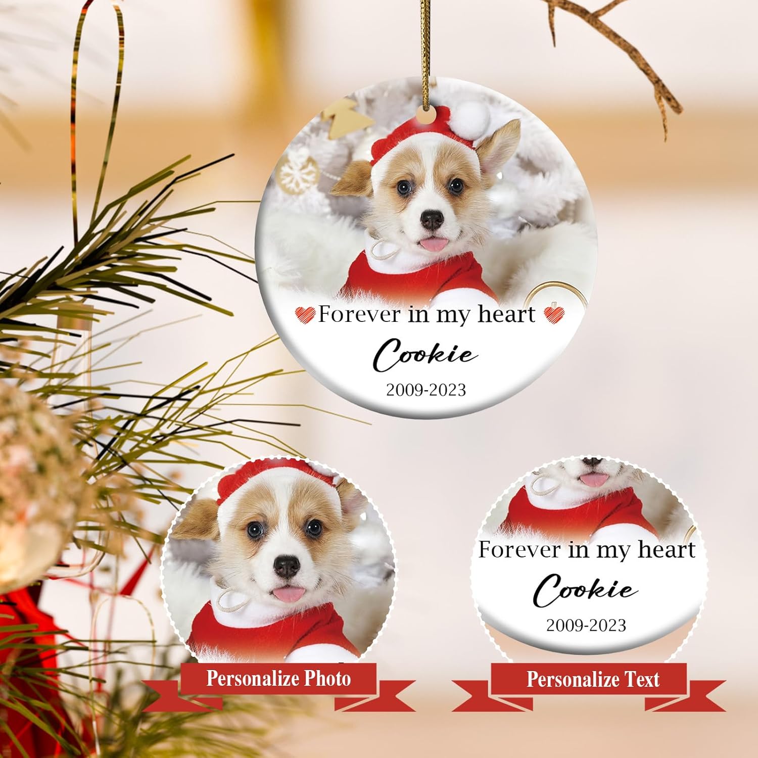 Adornos de Navidad personalizados conmemorativos para perros, regalos conmemorativos para perros por pérdida de perro, adornos de árbol de Navidad,