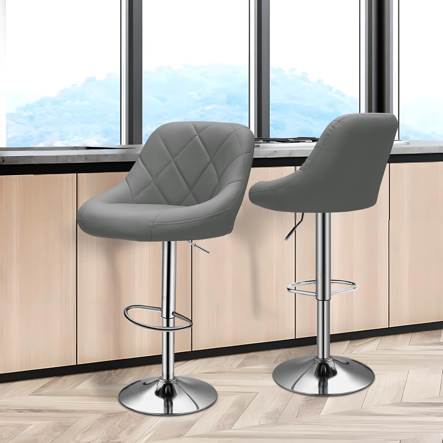 Taburetes de bar giratorios de altura de mostrador ajustable, silla de comedor moderna, taburete alto con respaldo para isla de cocina, gris