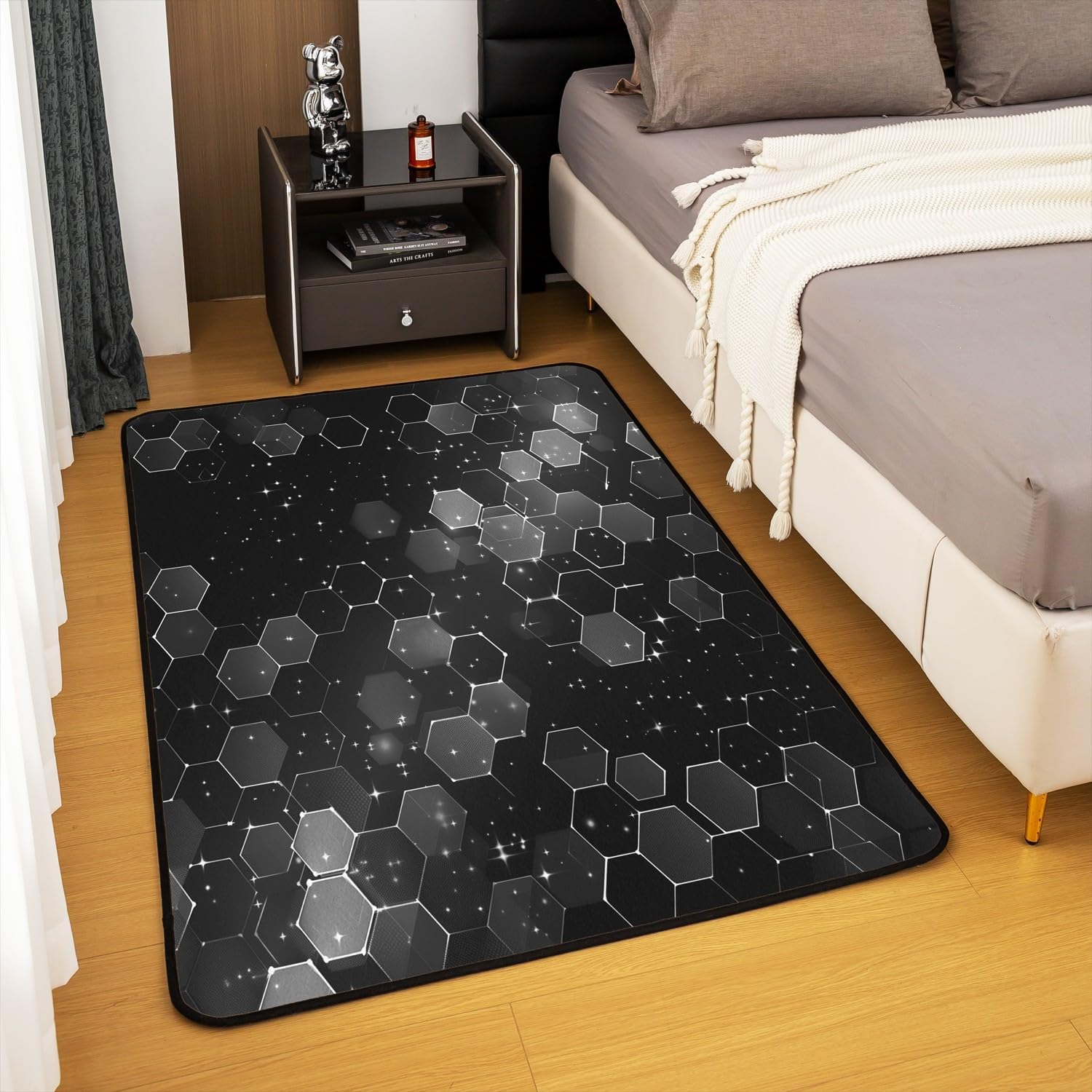Alfombra de área de panal gris de 5 x 7 para niños, geométrica, decorativa, juego de alfombras hexagonales para sala de estar, decoración de