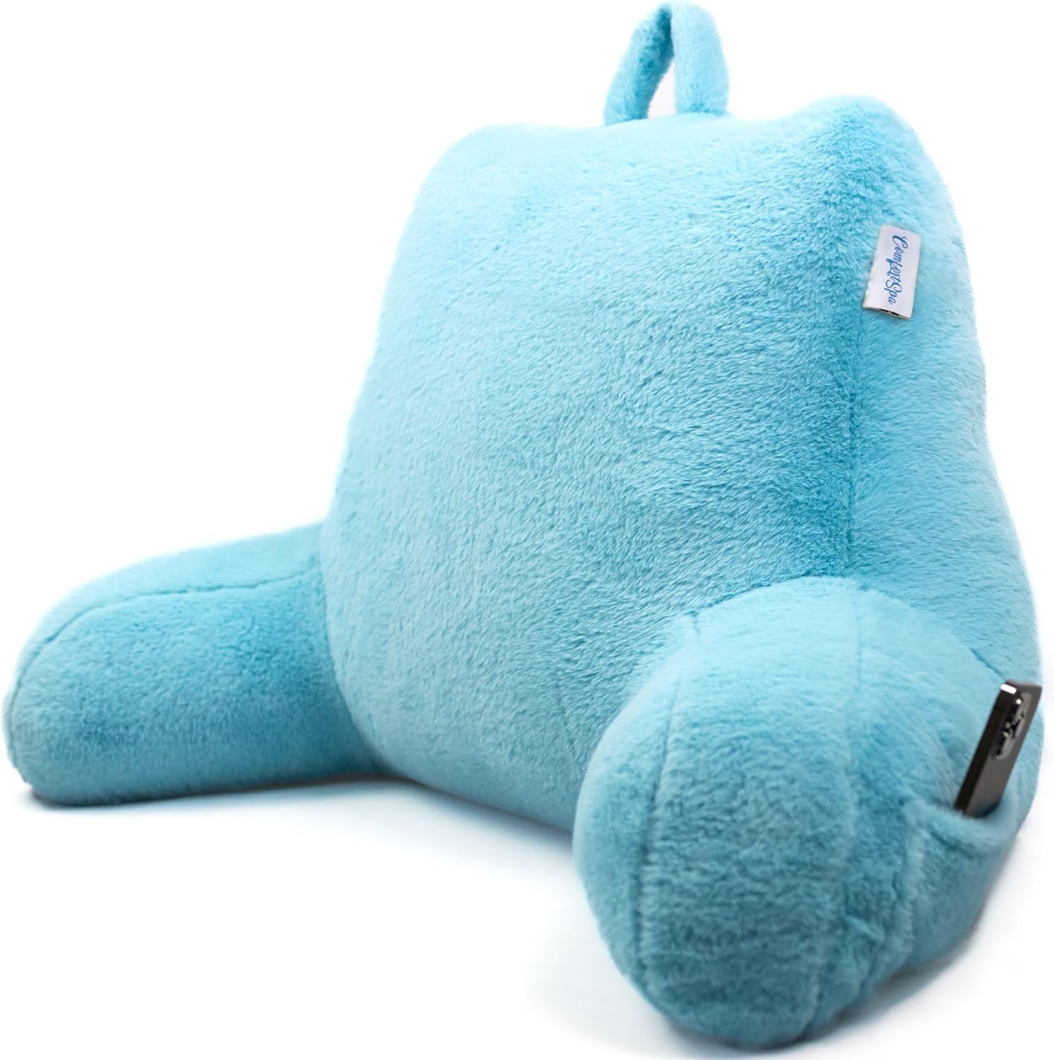 ComfortSpa Almohadas de lectura para sentarse en la cama para adultos, almohada de espalda para sentarse en la cama, brazos, bolsillos y funda
