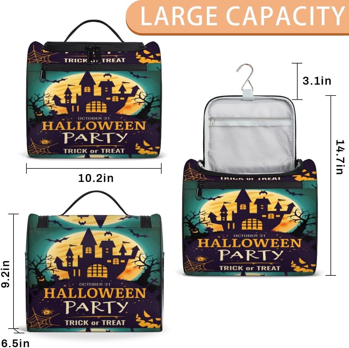 The Halloween Art Style Toiletry Bag for Women Travel Makeup Organizer with Hanging Hook Traveling Cosmetic Bags for Toiletries Accessories