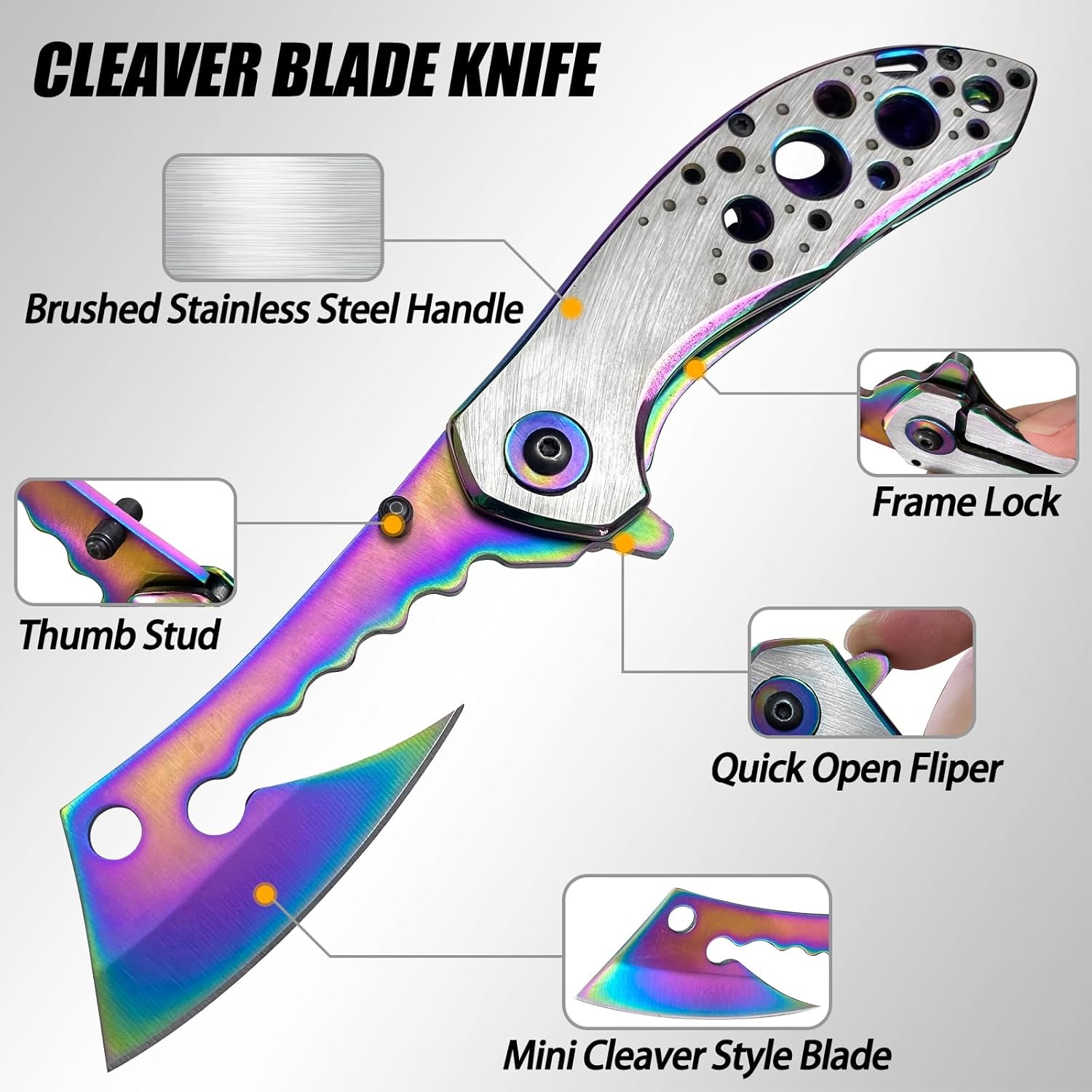 AULAKNIV Cuchillo de bolsillo plegable con clip, hoja estilo navaja EDC táctico para campamento para hombres para exteriores, senderismo,