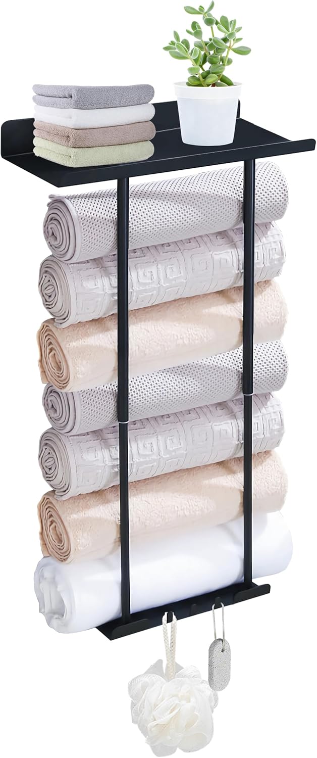 Toalleros retráctiles para baño, toallero montado en la pared de doble propósito, adhesivo y perforación, almacenamiento de toallas de baño de