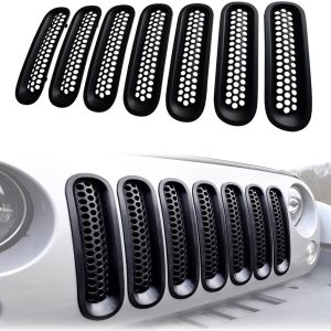 Protector de malla de rejilla frontal negro mate para JK Wrangler y Wrangler Unlimited 2007-2015, insertos de parrilla mejorados, 7 piezas Protector de malla de rejilla frontal negro mate para JK Wrangler y Wrangler Unlimited 2007-2015, insertos de parrilla mejorados, 7 piezas