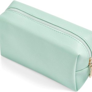 Sohynca Bolsa de cosméticos de piel sintética para mujer, bolsa de maquillaje minimalista para uso diario, bolsa de almacenamiento portátil, pequeña Sohynca Bolsa de cosméticos de piel sintética para mujer, bolsa de maquillaje minimalista para uso diario, bolsa de almacenamiento portátil, pequeña
