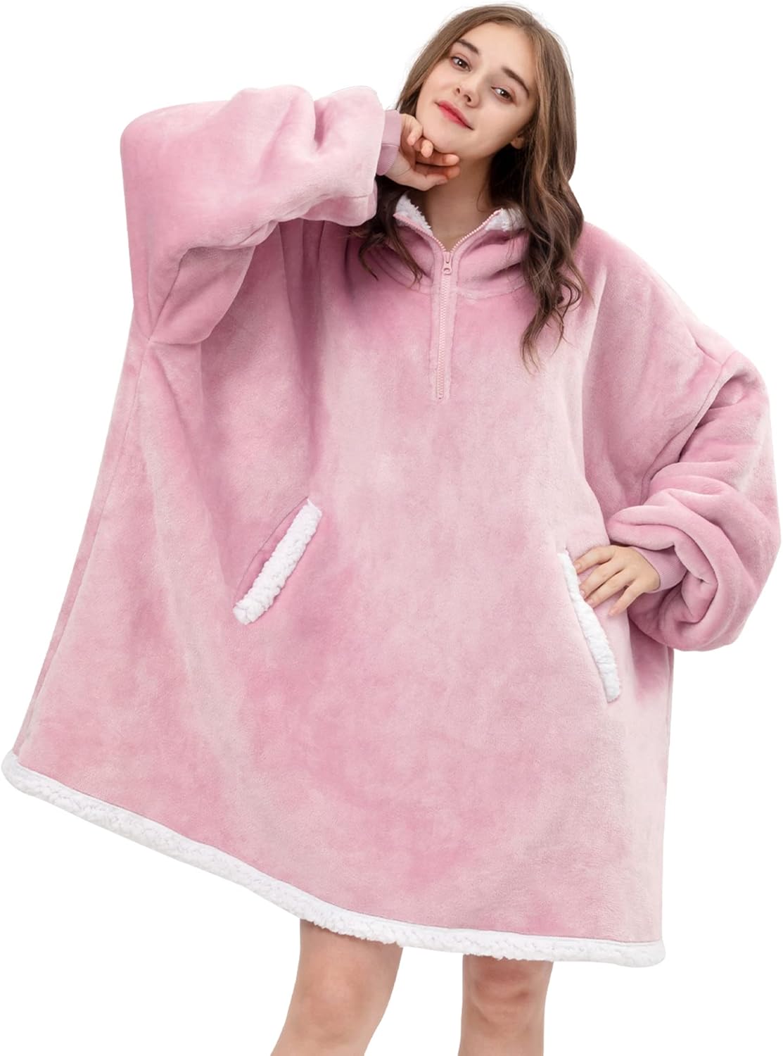 Angelhood Manta con capucha para llevar, supersuave, cálida y de gran tamaño, manta de franela Sherpa con bolsillo gigante para hombres, mujeres,