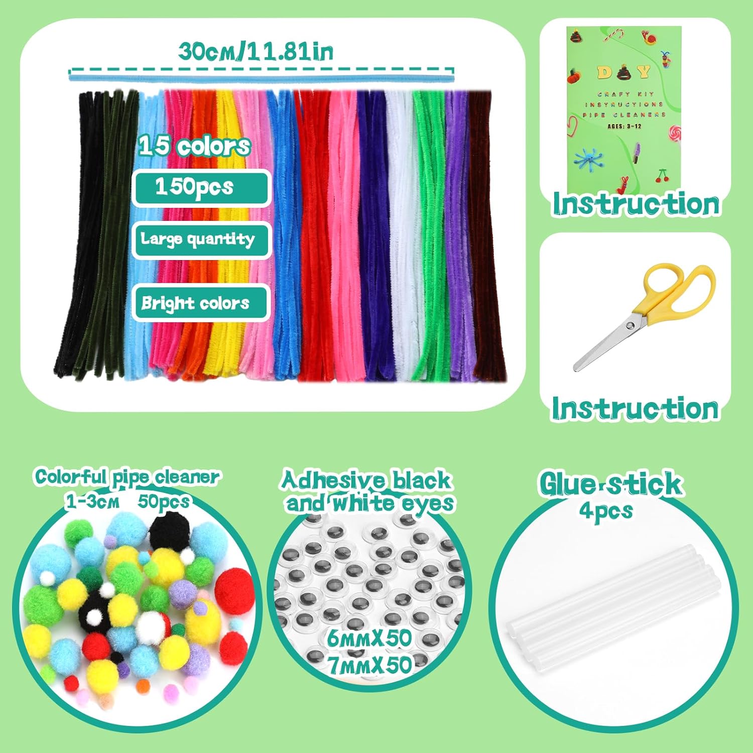 Zlulary Artes y manualidades para niños, limpiadores de pipas, suministros de manualidades, limpiador de tuberías, kit de arte y manualidades con