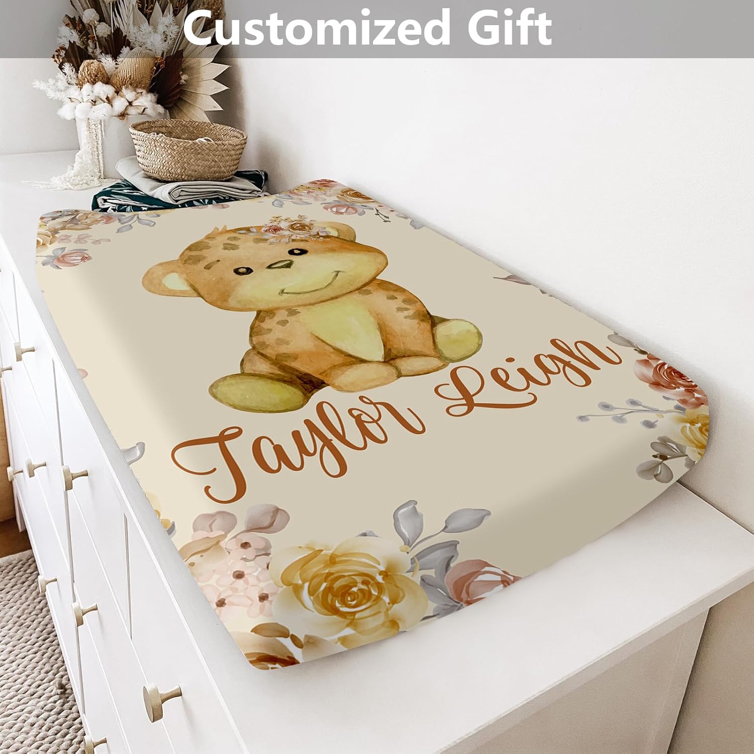 Sábanas de mesa personalizadas para cambio de pañales para cuna neutra fundas de cambiador de nombre personalizadas con bonitos estampados, 2