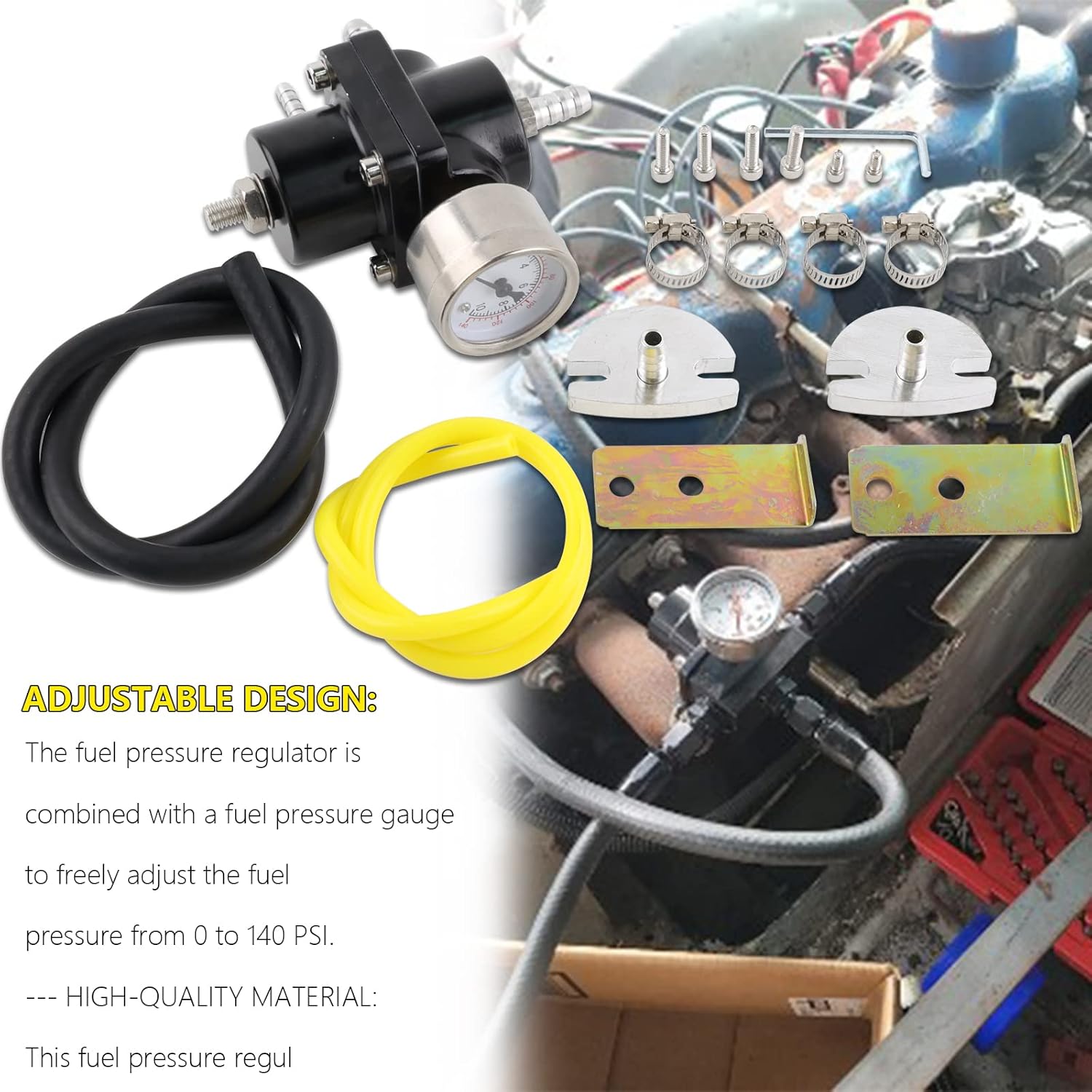 Regulador de presión de combustible universal ajustable de 0-140 PSI, kit de regulador de presión de inyección de aceite de gas de aluminio con