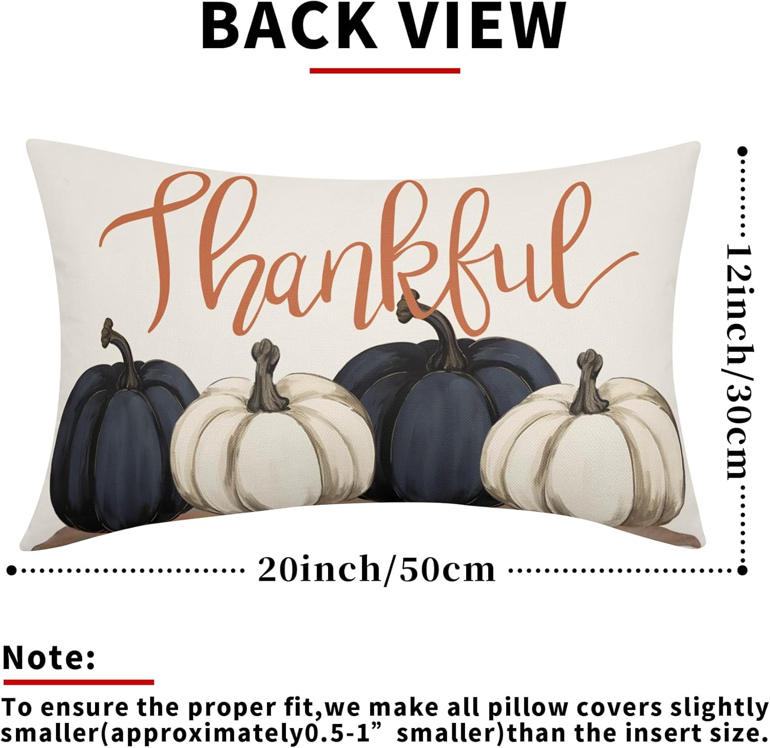 Juego de 2 fundas de almohada de calabazas azules y blancas decorativas de otoño de 12 x 20 pulgadas, juego de 2 fundas de almohada de otoño de