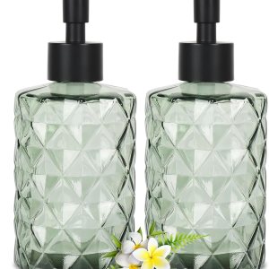 YCWF Juego de dispensador de jabón de vidrio verde transparente con bomba, dispensador de jabón líquido de manos de 12 onzas, dispensador de loción YCWF Juego de dispensador de jabón de vidrio verde transparente con bomba, dispensador de jabón líquido de manos de 12 onzas, dispensador de loción