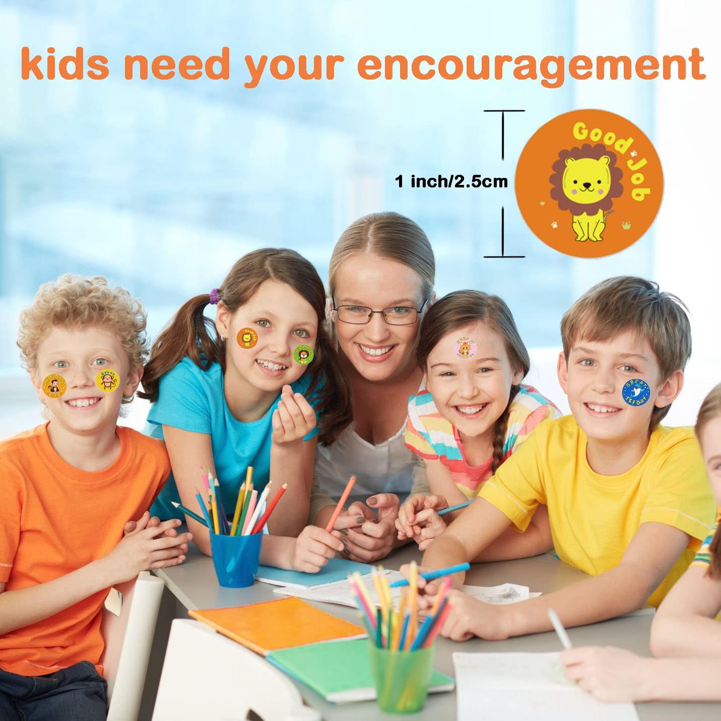 Giliger 2000 calcomanías motivacionales para profesores para niños, calcomanías de recompensa, estudiantes, niños, 4 rollos de calcomanías