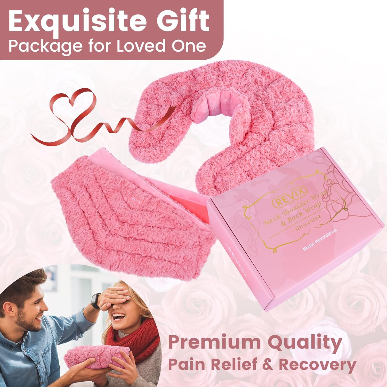 REVIX Juego de 2 almohadillas térmicas para microondas, almohadilla térmica húmeda de terciopelo rosa apta para microondas para cuello, hombros y