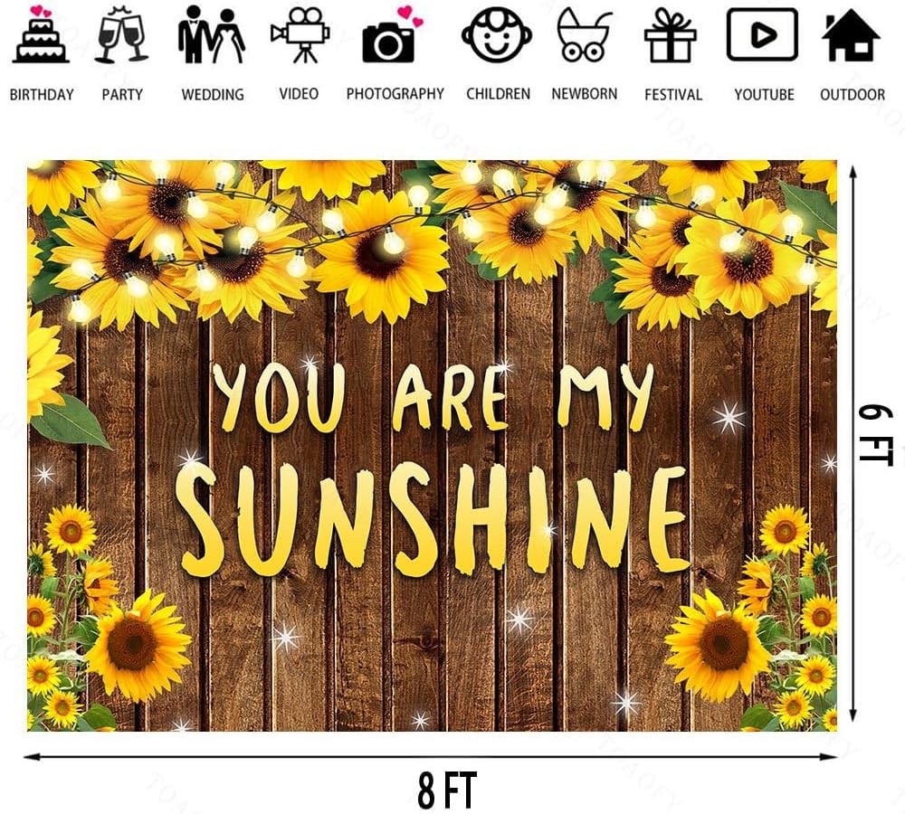 TAYBYC425 – Telón de fondo de madera de girasol para baby shower, 8 x 6 pies, decoración de fondo de madera de girasol para niña, fiesta de