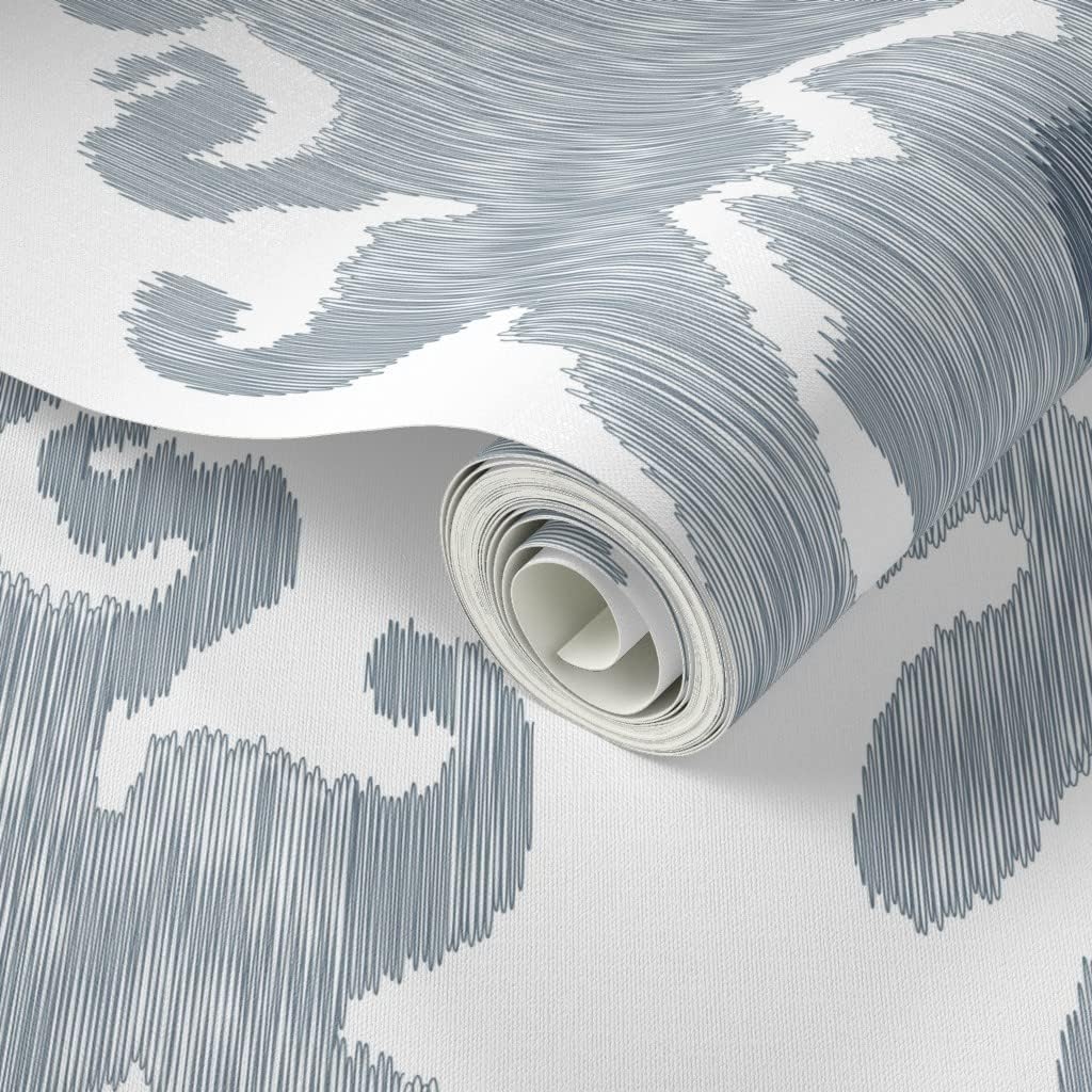 Spoonflower Papel tapiz autoadhesivo de 9 x 2 pies – Papel tapiz grande Ikat Pizarra Azul Gris Blanco Boho Moderno Índigo Neutral Mod Kitchen Papel