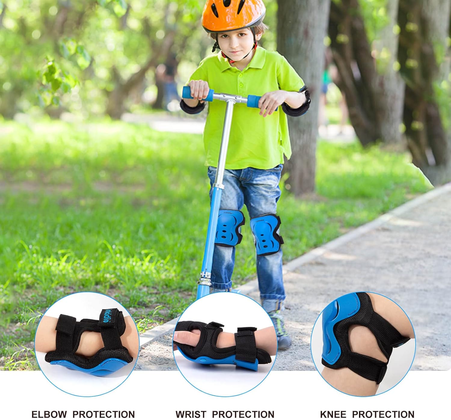 Inkidio Rodilleras para niños, conjunto de equipo de protección con rodilleras, coderas y muñequeras, ideal para niñas, niños, patinaje, patineta,