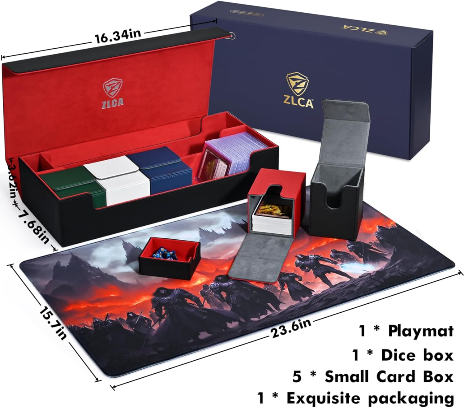 Caja de cartas con tapete de juego para MTG TCG, caja de almacenamiento de tarjetas grande con 5 cajas de cubierta con capacidad para más de 2400