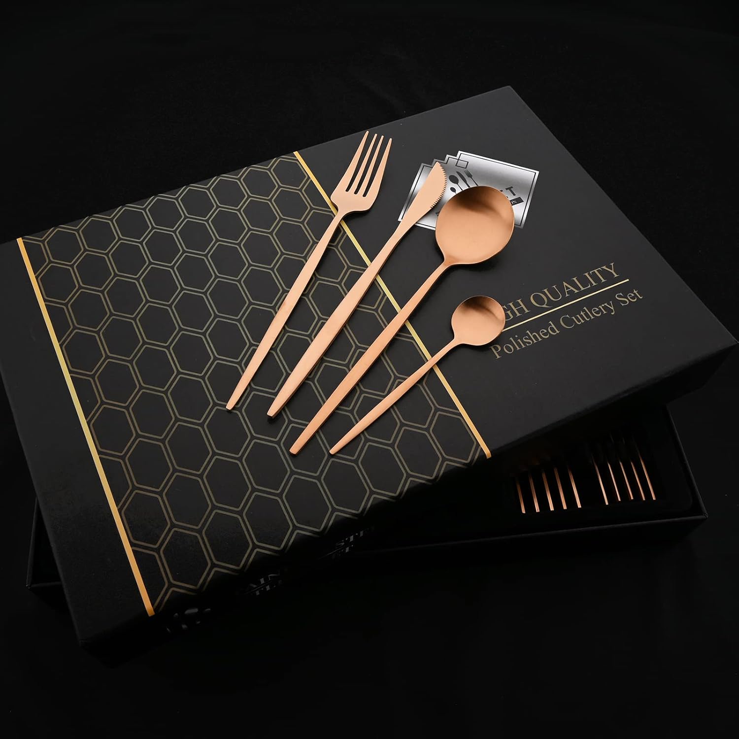 JASHII Juego de cubiertos de regalo, juego de cubiertos de acero inoxidable de 24 piezas, utensilios de cocina, cuchillo, tenedor, cuchara con caja