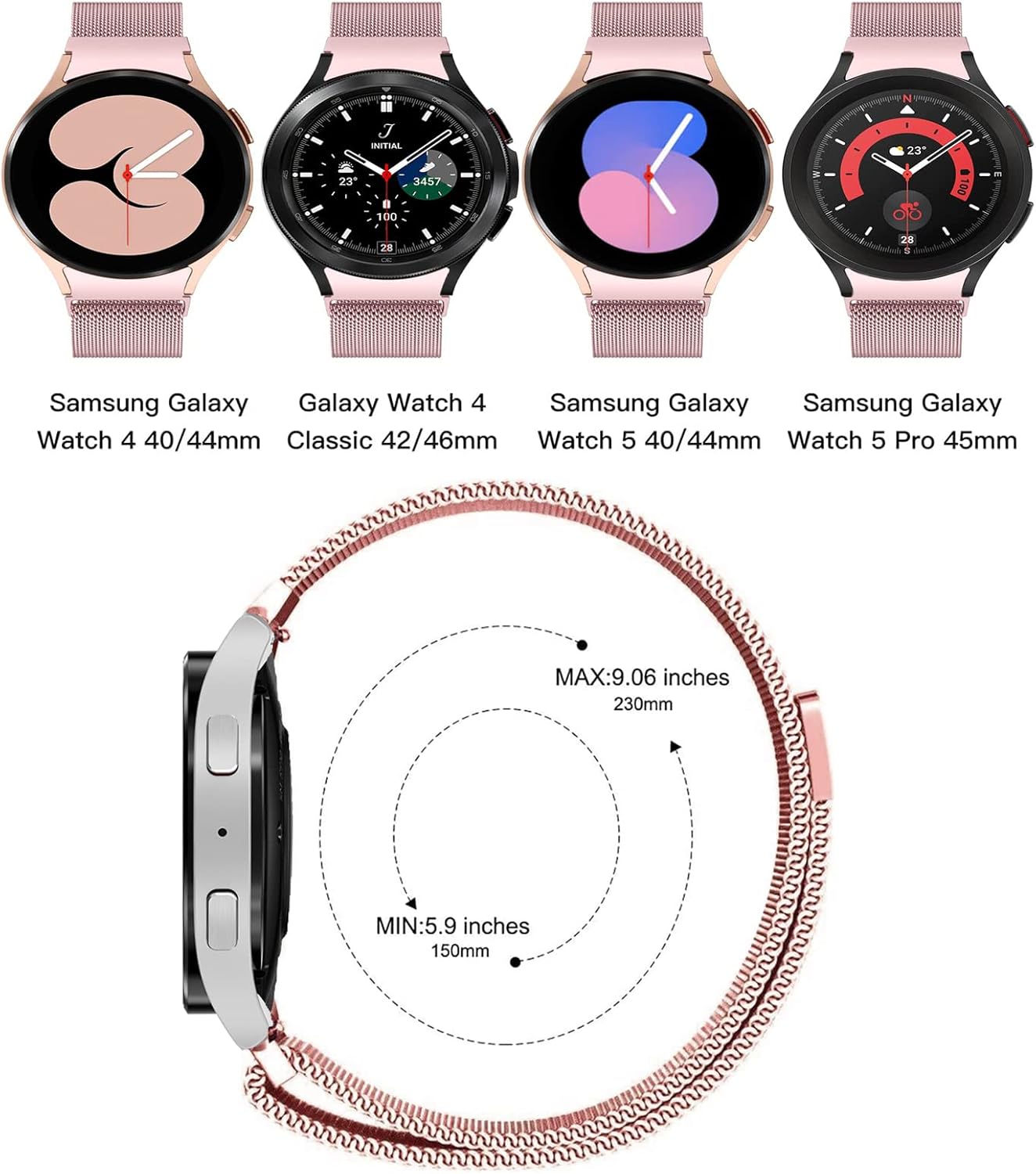 Correa milanesa para Samsung Galaxy Watch 654 de 1.575 pulgadas, 1.732 pulgadas, clásica, 1.772 pulgadas, 1.611 pulgadas, 1.654 pulgadas, correa