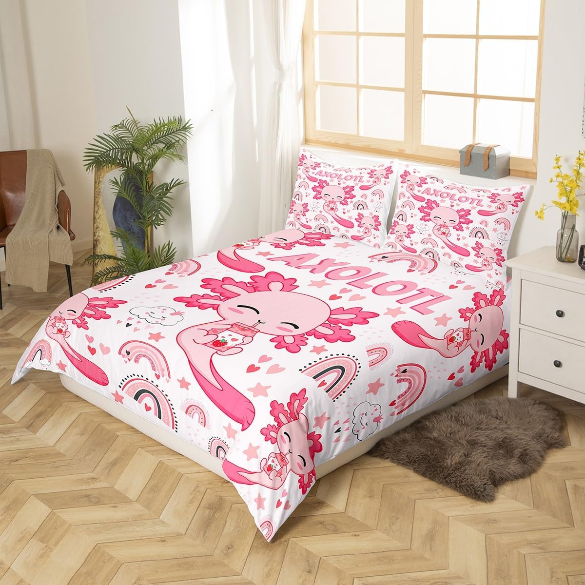 Manfei Lindo juego de funda de edredón para niños, tamaño King, diseño de dibujos animados de estrellas y arco iris, decoración de habitación de