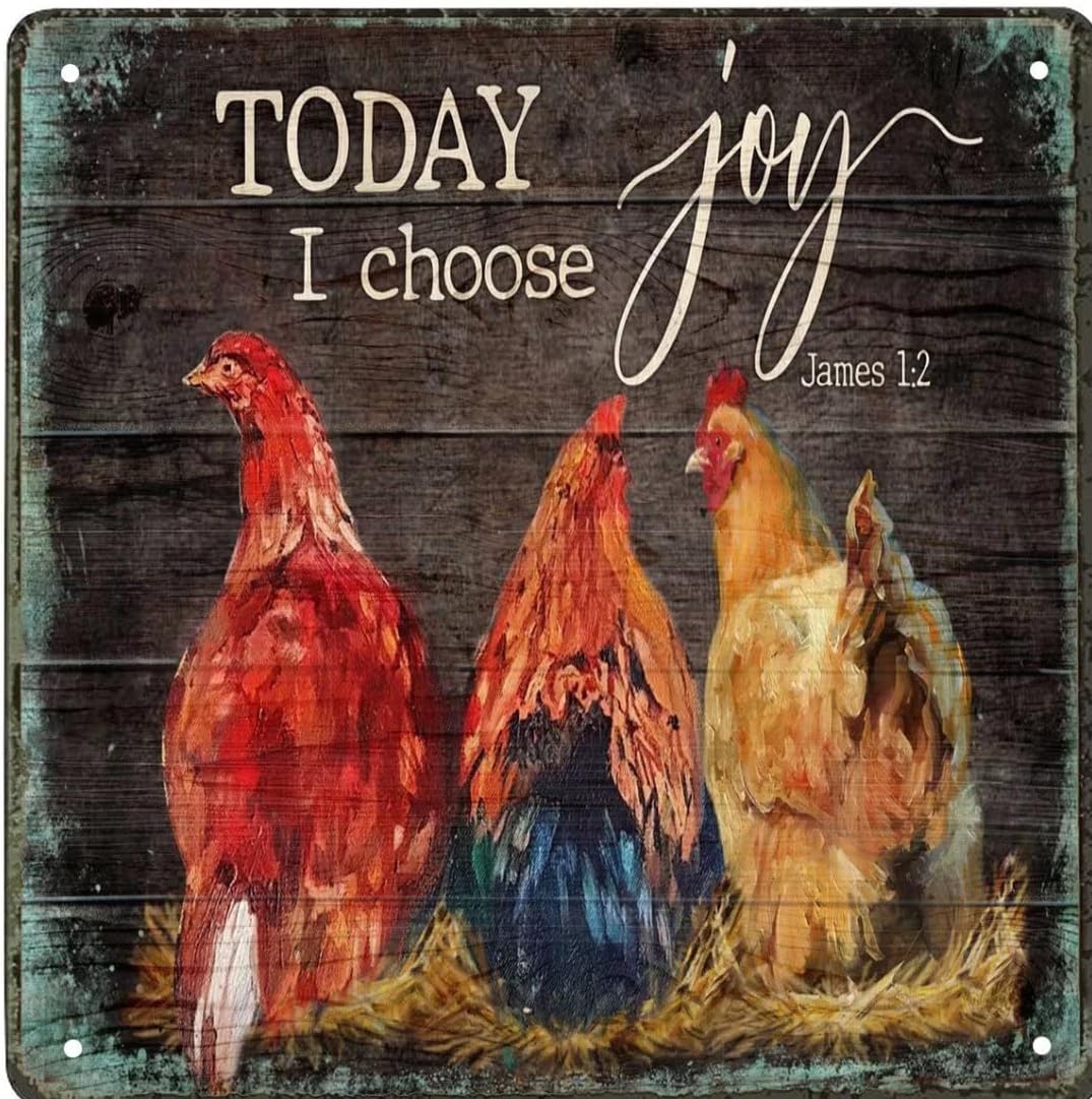WZVZGZ Letrero de metal vintage para decoración de pared, diseño de gallina, Today I Choose Joy,Jesús, paisaje vintage, decoración de pared, cueva,