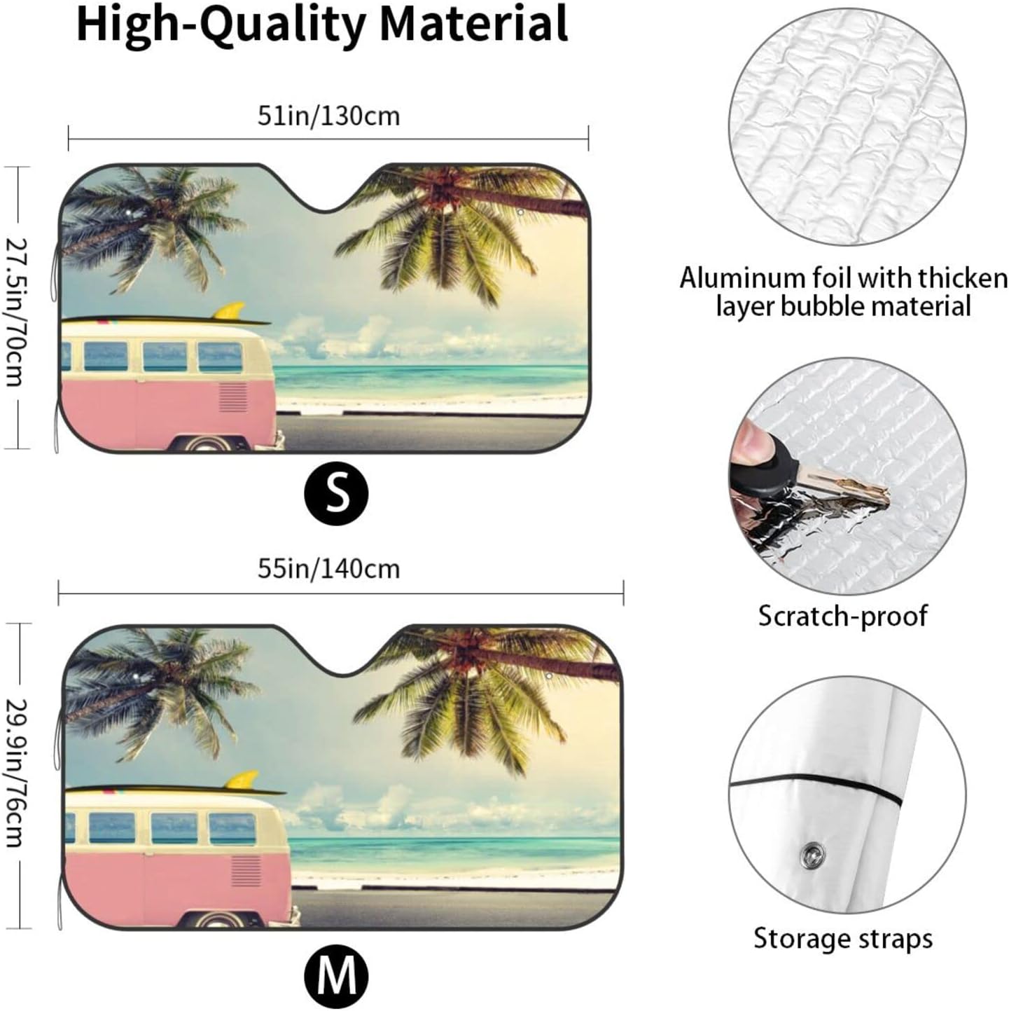 Parasol plegable para parabrisas de automóvil, diseño de playa tropical, para ventana delantera, para automóvil, camión, SUV, 55 x 29.9 pulgadas