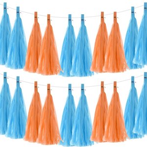 MECCANIXITY 20 guirnaldas de borlas azul oscuro y naranja con cuerda de papel de seda, borlas de fiesta, kits de bricolaje para decoración de bodas, MECCANIXITY 20 guirnaldas de borlas azul oscuro y naranja con cuerda de papel de seda, borlas de fiesta, kits de bricolaje para decoración de bodas,