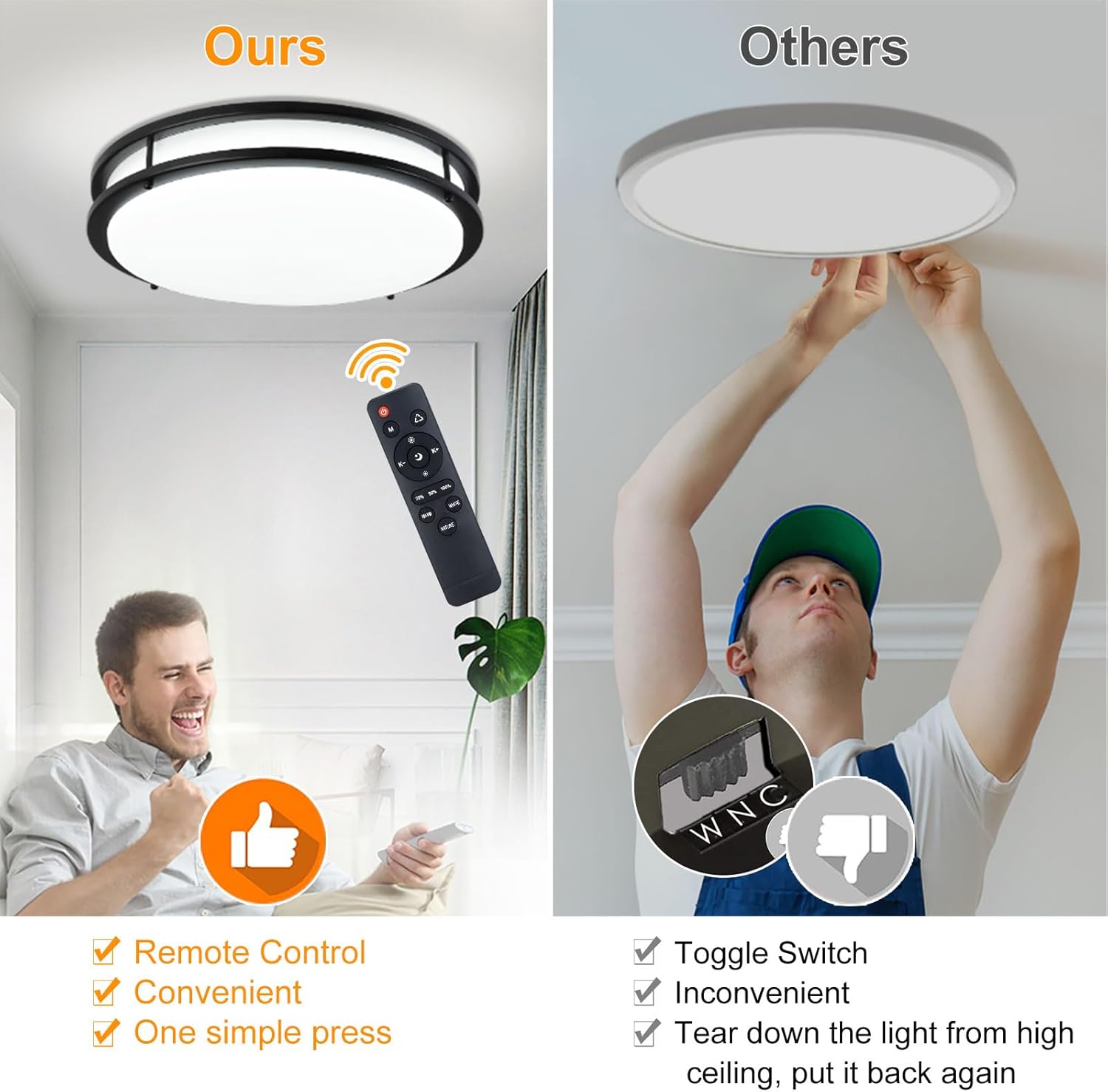 DLLT – Lámpara de techo LED moderna de 48 W con control remoto, 18 pulgadas, regulable, color negro, redondo, para dormitorio, cocina, pasillo, modo