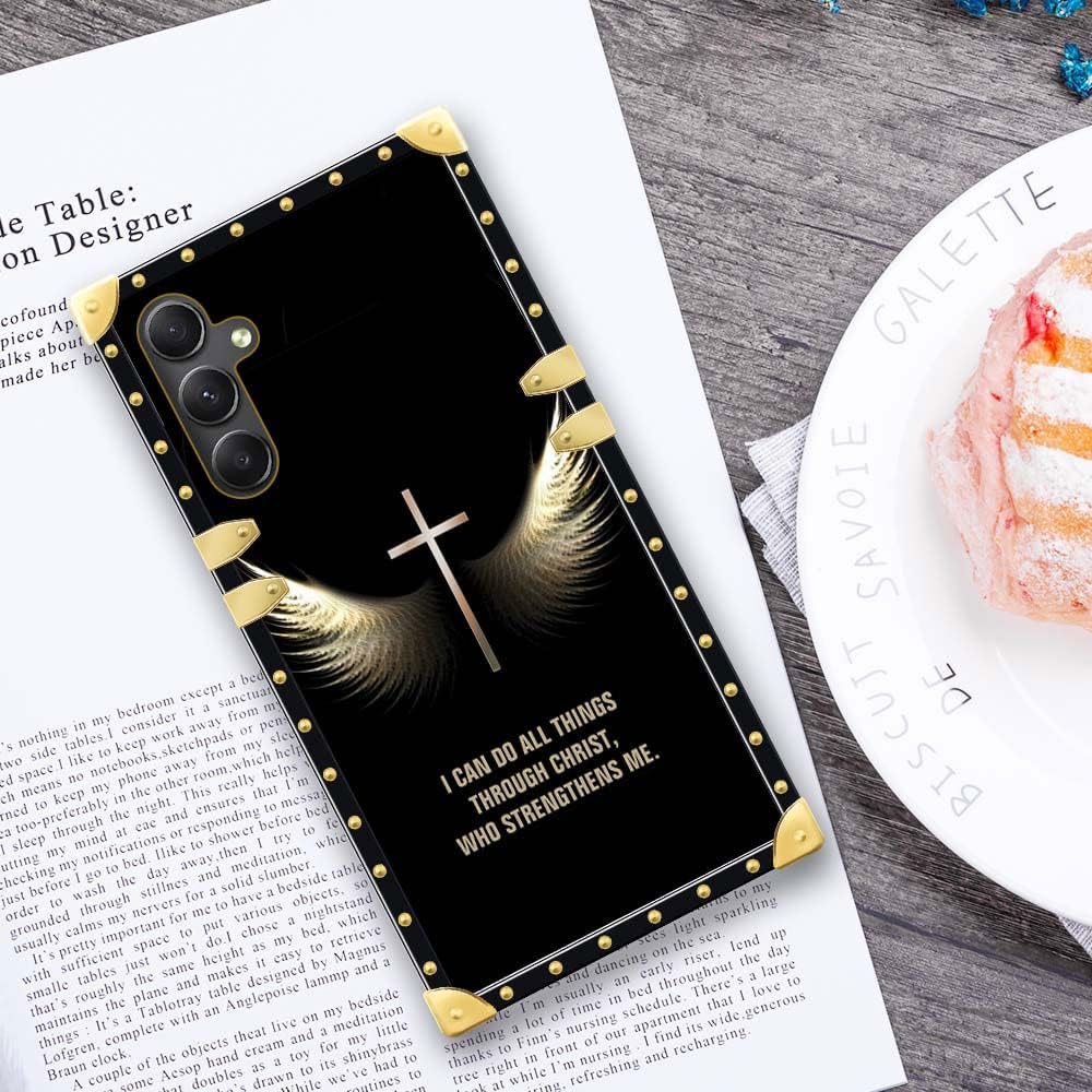 DJSOK Funda compatible con funda para Samsung Galaxy A14 5G, J Bible Cross Wing Galaxy A14 5G, funda cuadrada de lujo, TPU suave brillante, a prueba
