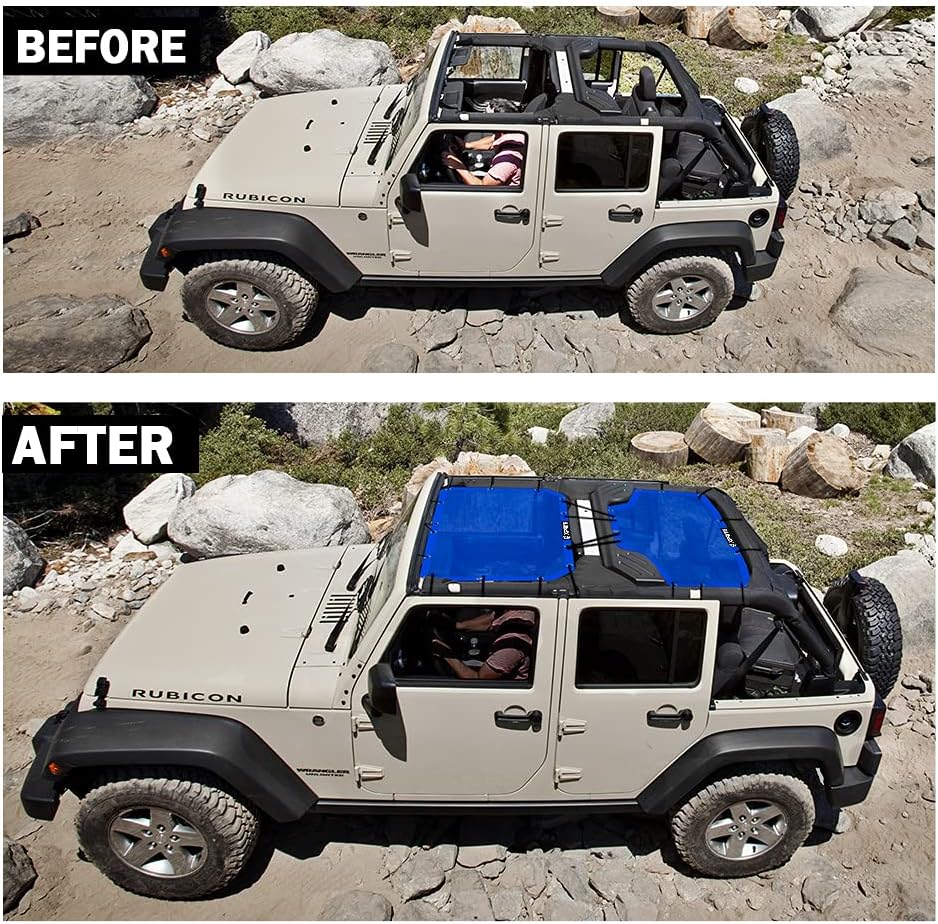 Xprite Parasol compatible con Jeep Wrangler JK JKU 2007-2018, malla de parasol delantero y trasero de 4 puertas, 2 piezas de cubierta superior para