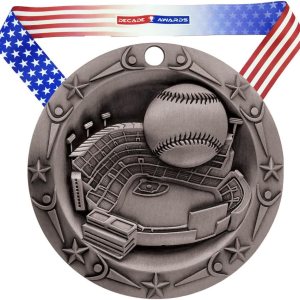 Decade Awards Medalla de béisbol de clase mundial  Medallón de bola de base de 3 pulgadas de ancho con estrellas y rayas de bandera estadounidense Decade Awards Medalla de béisbol de clase mundial  Medallón de bola de base de 3 pulgadas de ancho con estrellas y rayas de bandera estadounidense