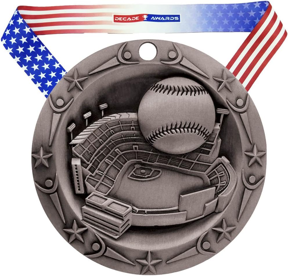 Decade Awards Medalla de béisbol de clase mundial  Medallón de bola de base de 3 pulgadas de ancho con estrellas y rayas de bandera estadounidense
