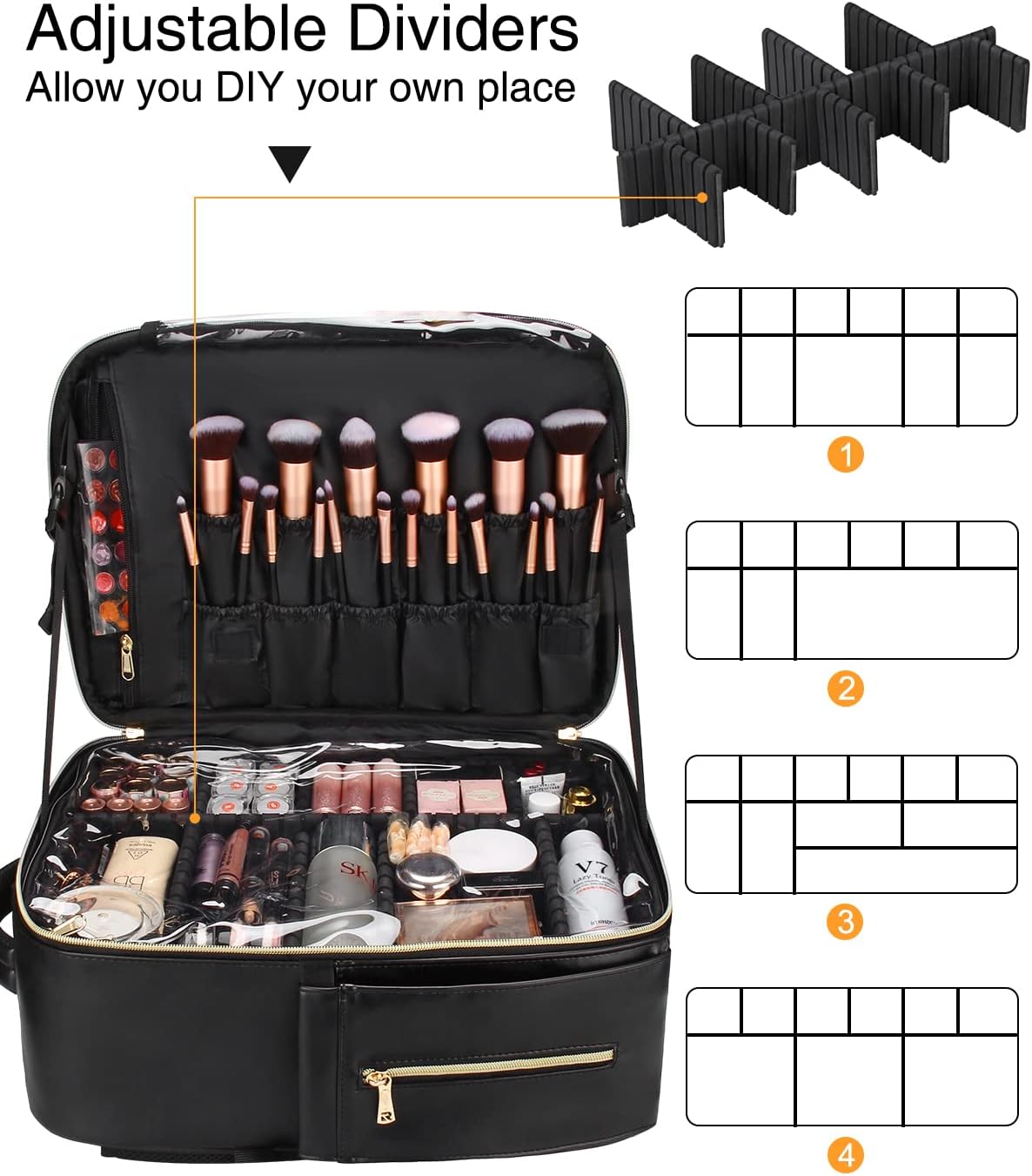 Relavel Mochila de maquillaje, estuche de maquillaje grande, kit de maquillaje profesional, bolsa de tren de viaje, organizador de almacenamiento de