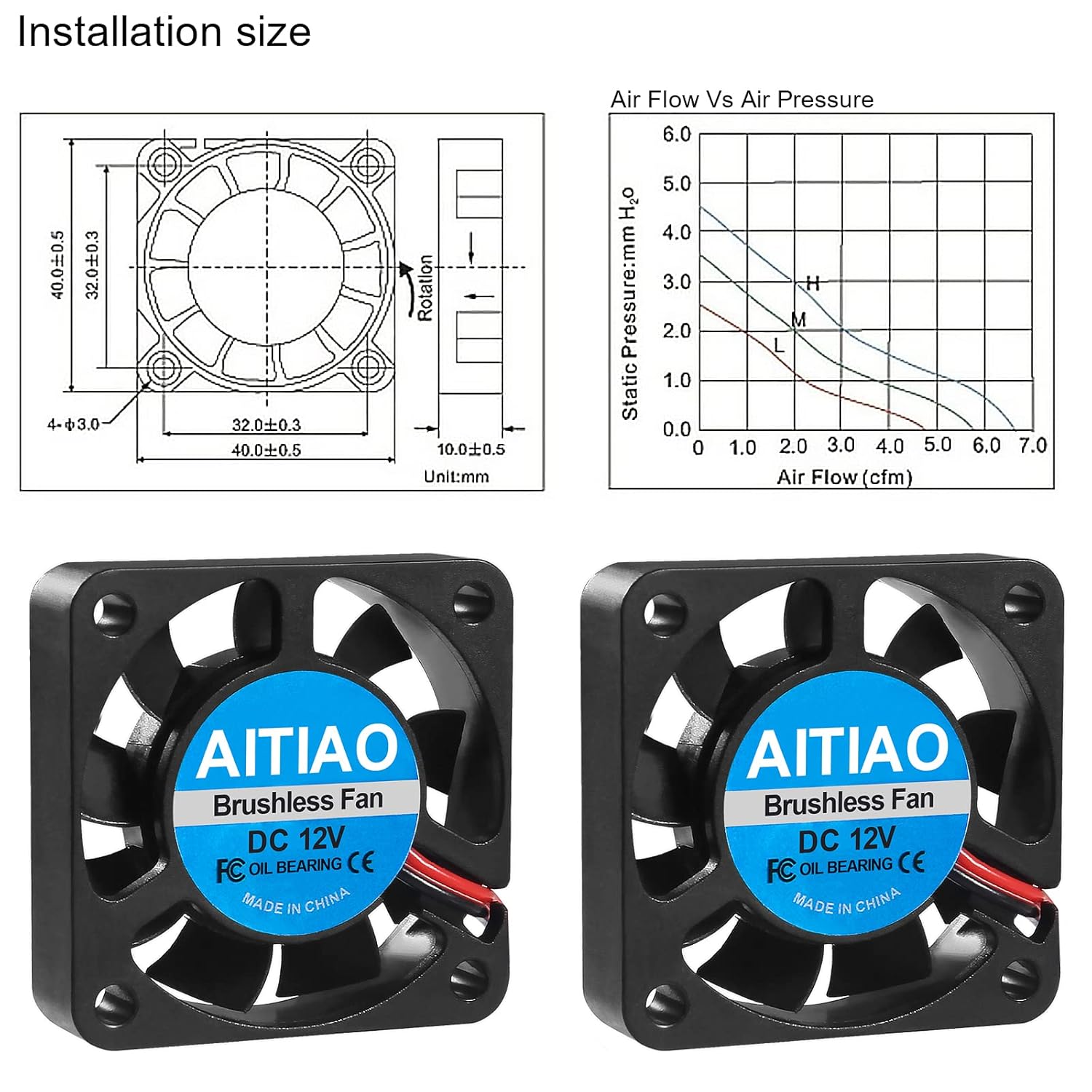 6 unidades 4010 ventilador ventilador DC 12V mini ventiladores de refrigeración sin escobillas 1.575×1.575×0.394 in soplador de impresora 3D 4010