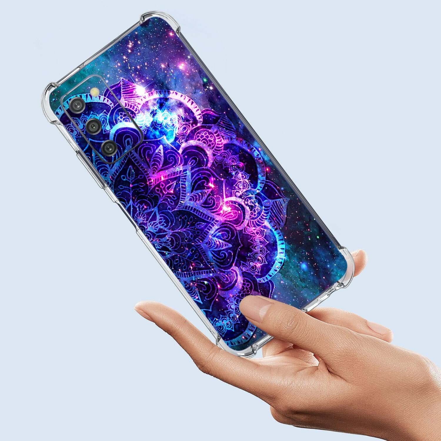 Funda para Galaxy A03s, diseño de mandala morado y cielo, a prueba de golpes, TPU de cuerpo completo, resistente a los arañazos, para Samsung Galaxy