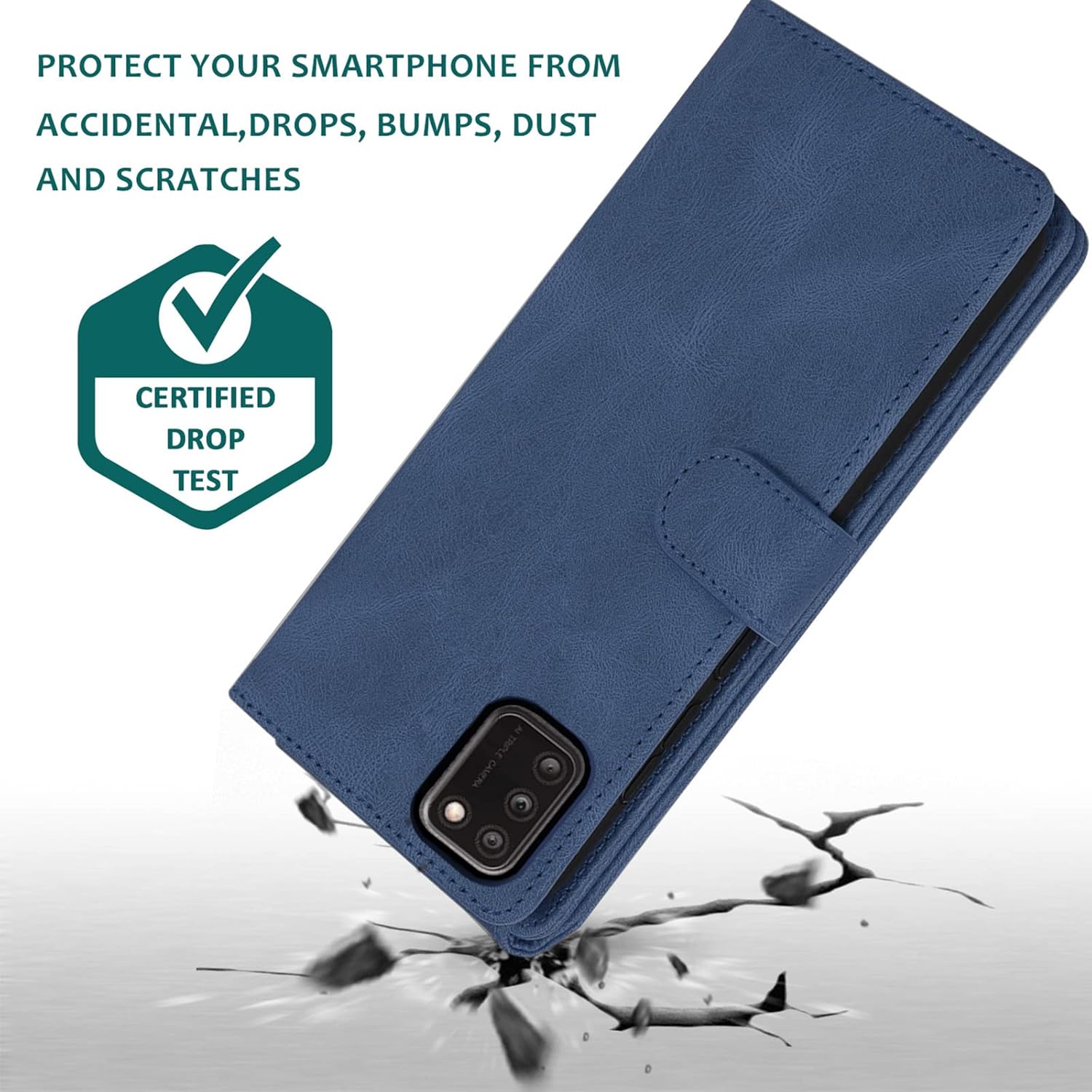Compatible con Alcatel TCL A3X A600DL – Funda tipo cartera de vidrio templado, protector de pantalla de vidrio templado, con cremallera, funda de