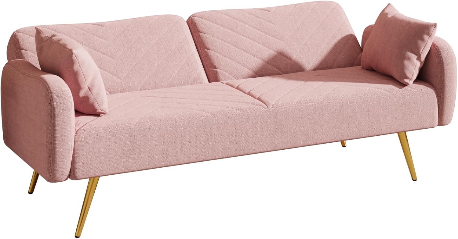 JINS&VICO Sofá cama convertible de 70.47 pulgadas de ancho con dos almohadas, cómodo sofá futón con respaldo ajustable, moderno sofá cama con patas