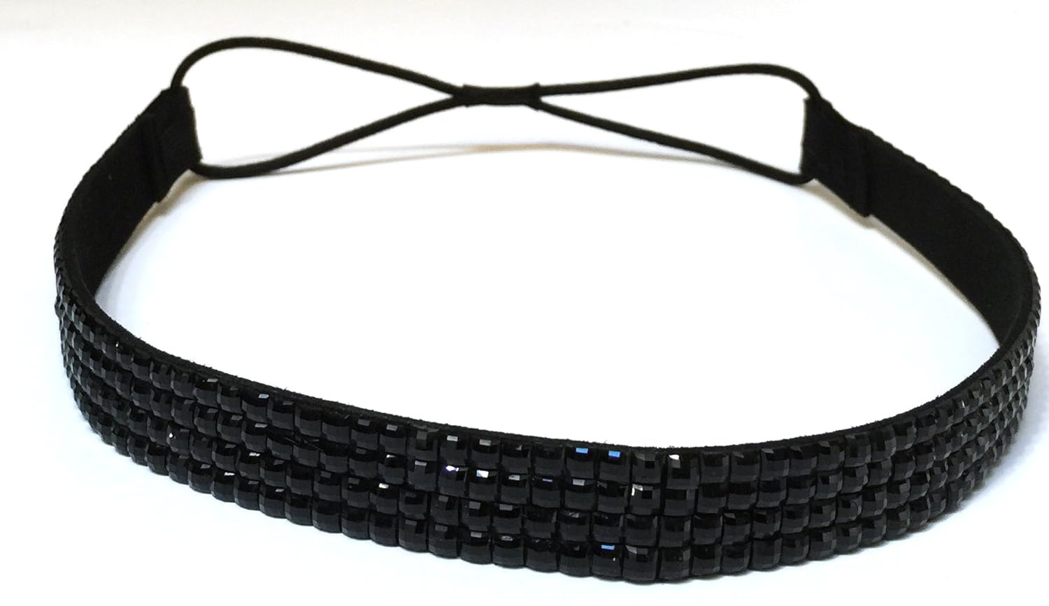 Diadema elástica de cristal con diamantes de imitación, 4 filas, banda elástica para el cabello para mujer (negro)