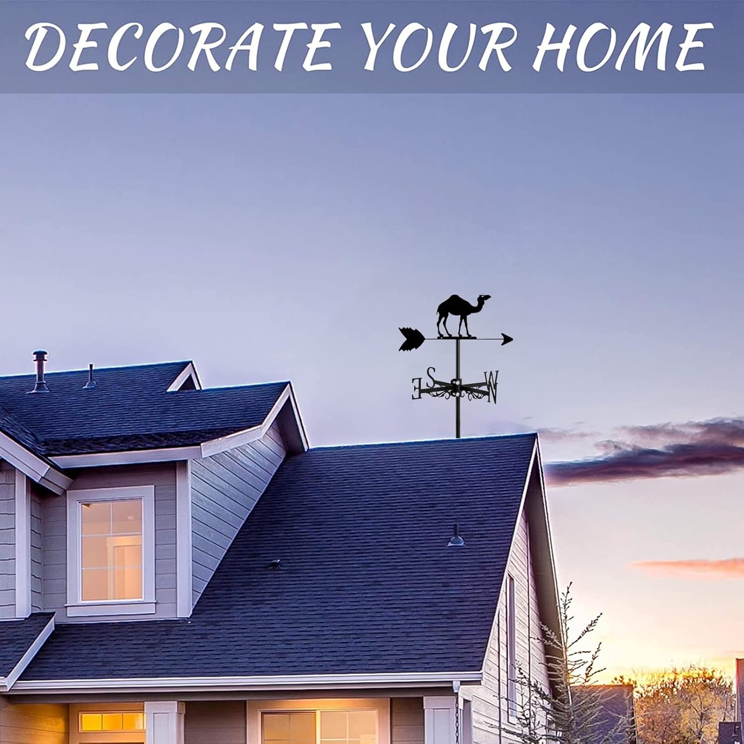 LAUMOE Exquisito adorno de metal con forma de animales, veleta con montaje en el techo, dirección del viento, decoración creativa para el hogar,